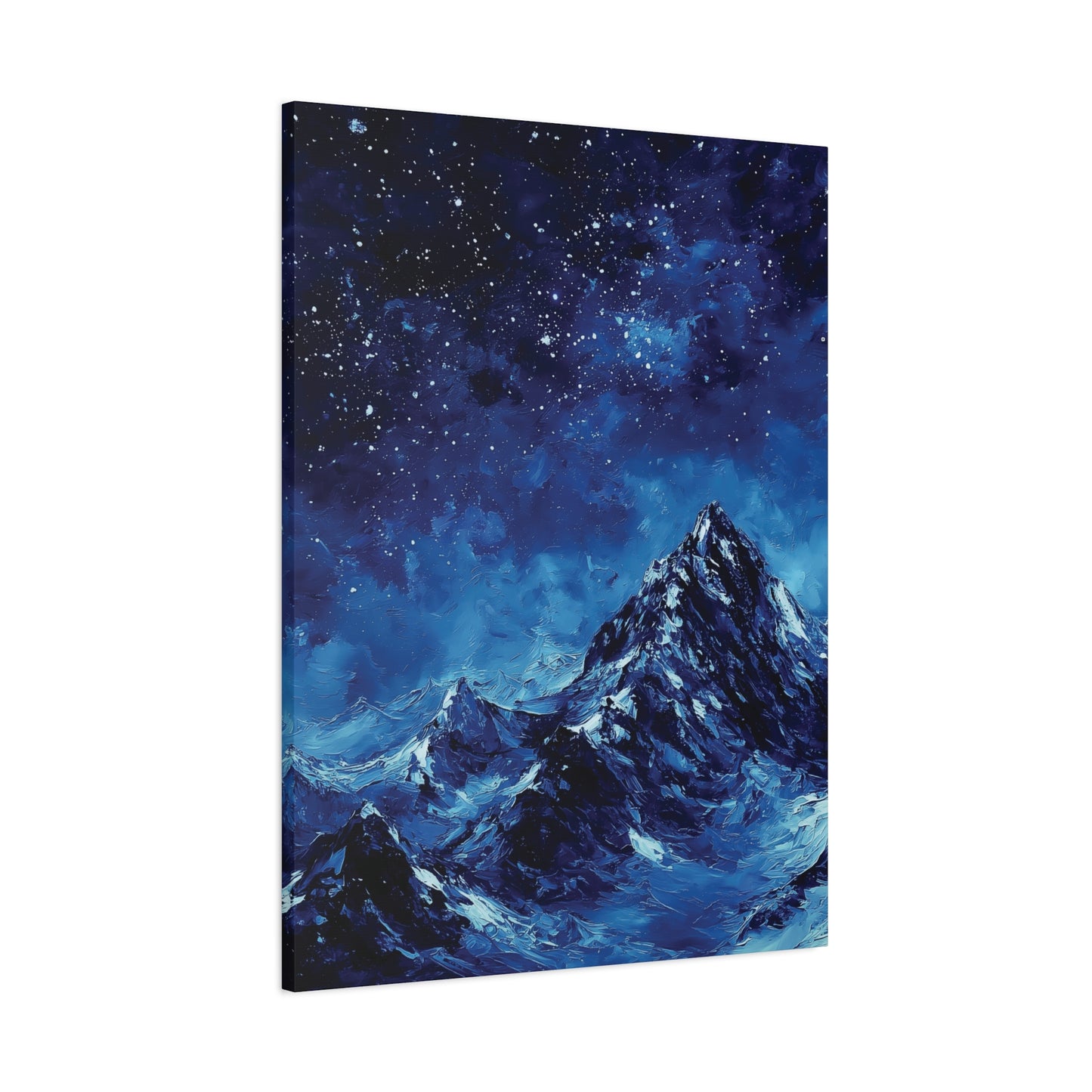 Starry Sky Night Mountain Canvas or Poster Print, Snowy Peak Landscape Painting Style Print Wall Art, Celestial Night Nature Home Decor