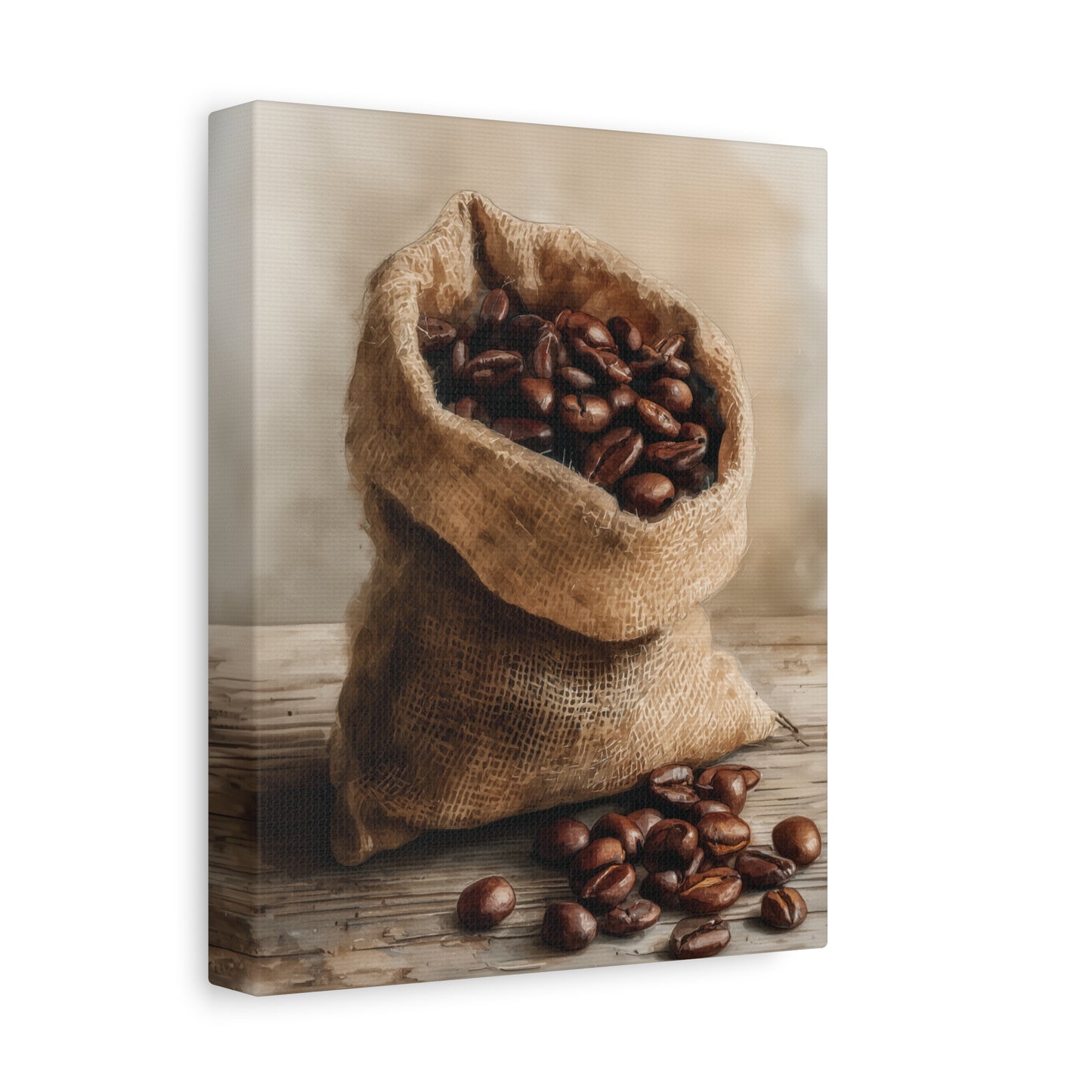 Rustic Coffee Bean Wall Art Print, Burlap Sack Coffee Decor for Kitchen Canvas or Poster Print, Cafe or Coffee Bar Decoration