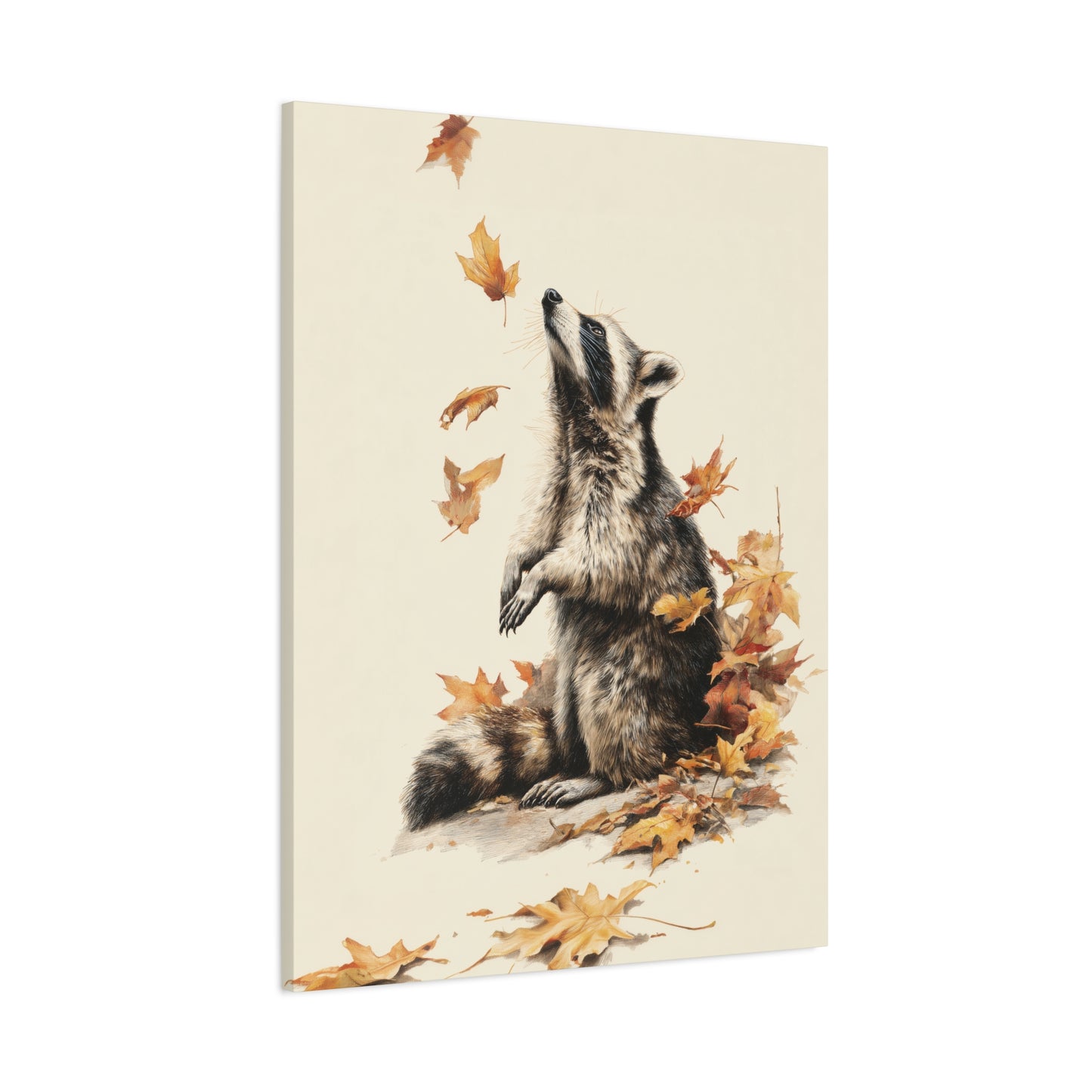 Fall Raccoon Wall Art Print Poster or Canvas, Autumn Leaves Wall Art, Woodland Animal Autumn Leaves, Cute Rustic Forest Home Decoration