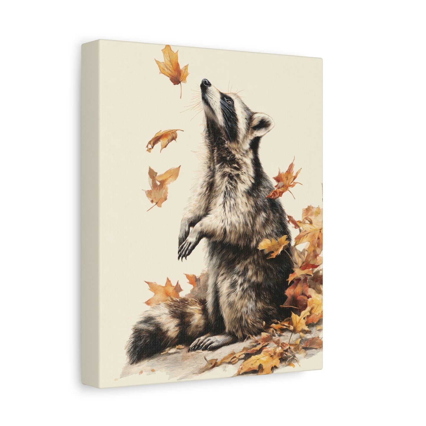 Fall Raccoon Wall Art Print Poster or Canvas, Autumn Leaves Wall Art, Woodland Animal Autumn Leaves, Cute Rustic Forest Home Decoration