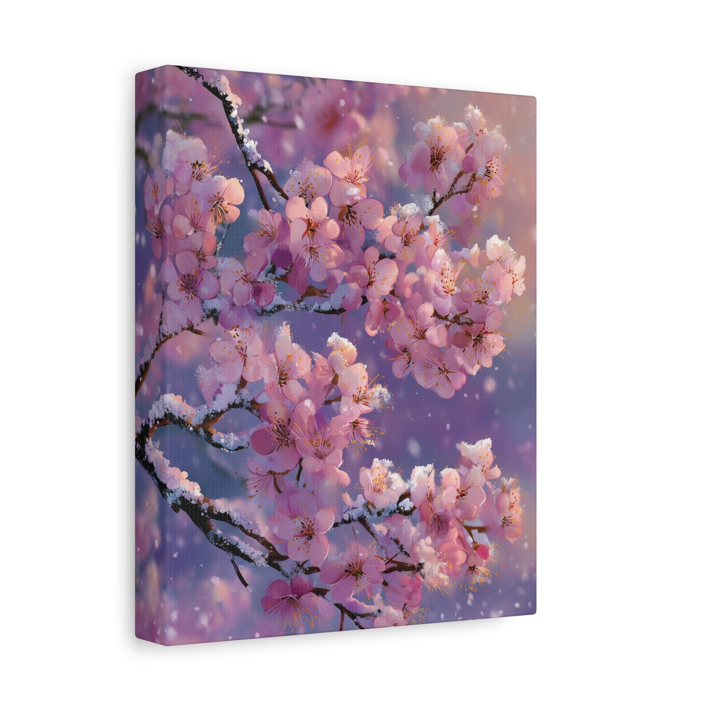 Snowy Cherry Blossom Canvas or Poster Print, Winter Sakura Flower Wall Art, Pink Floral Tree Artwork, Japanese Nature Home Decor