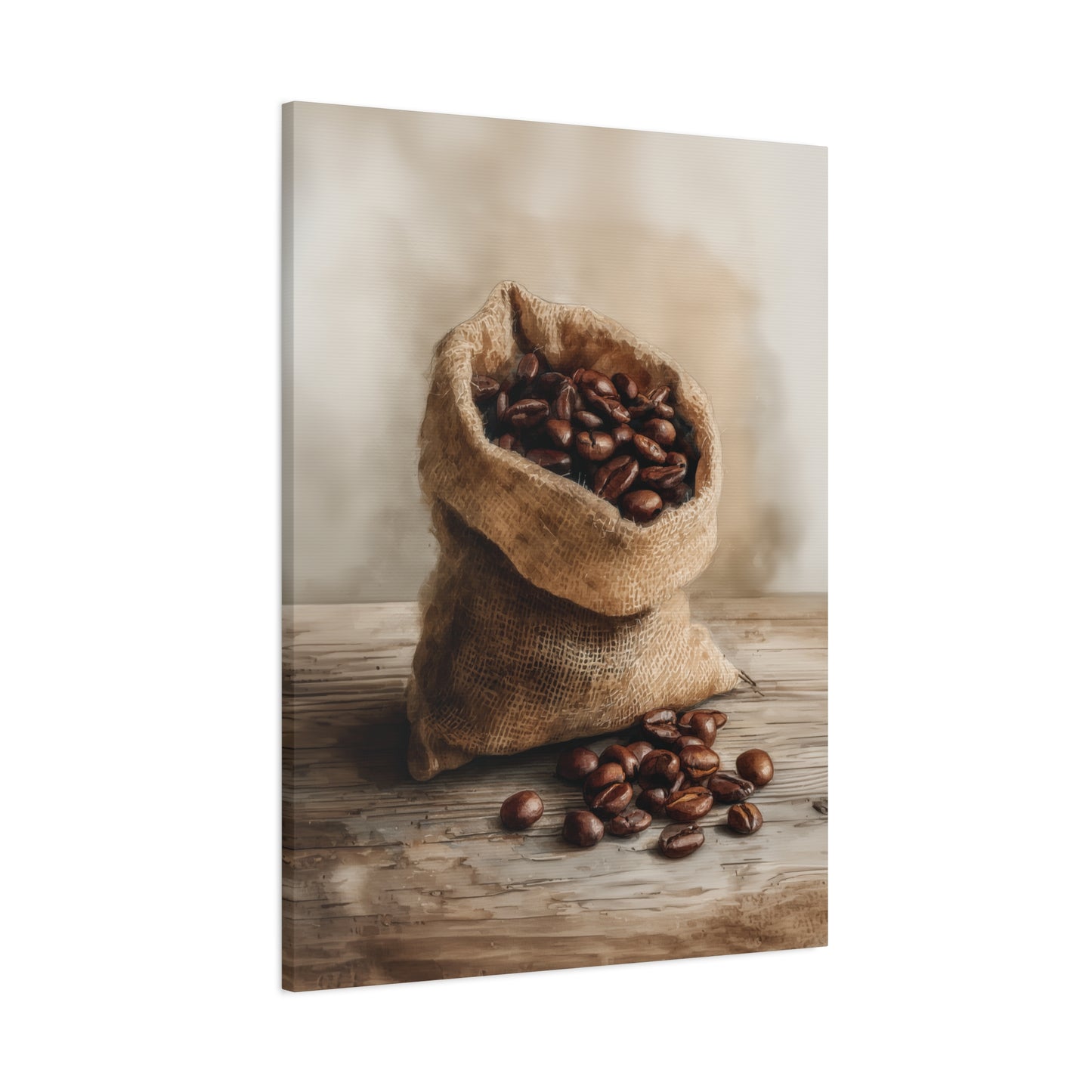 Rustic Coffee Bean Wall Art Print, Burlap Sack Coffee Decor for Kitchen Canvas or Poster Print, Cafe or Coffee Bar Decoration