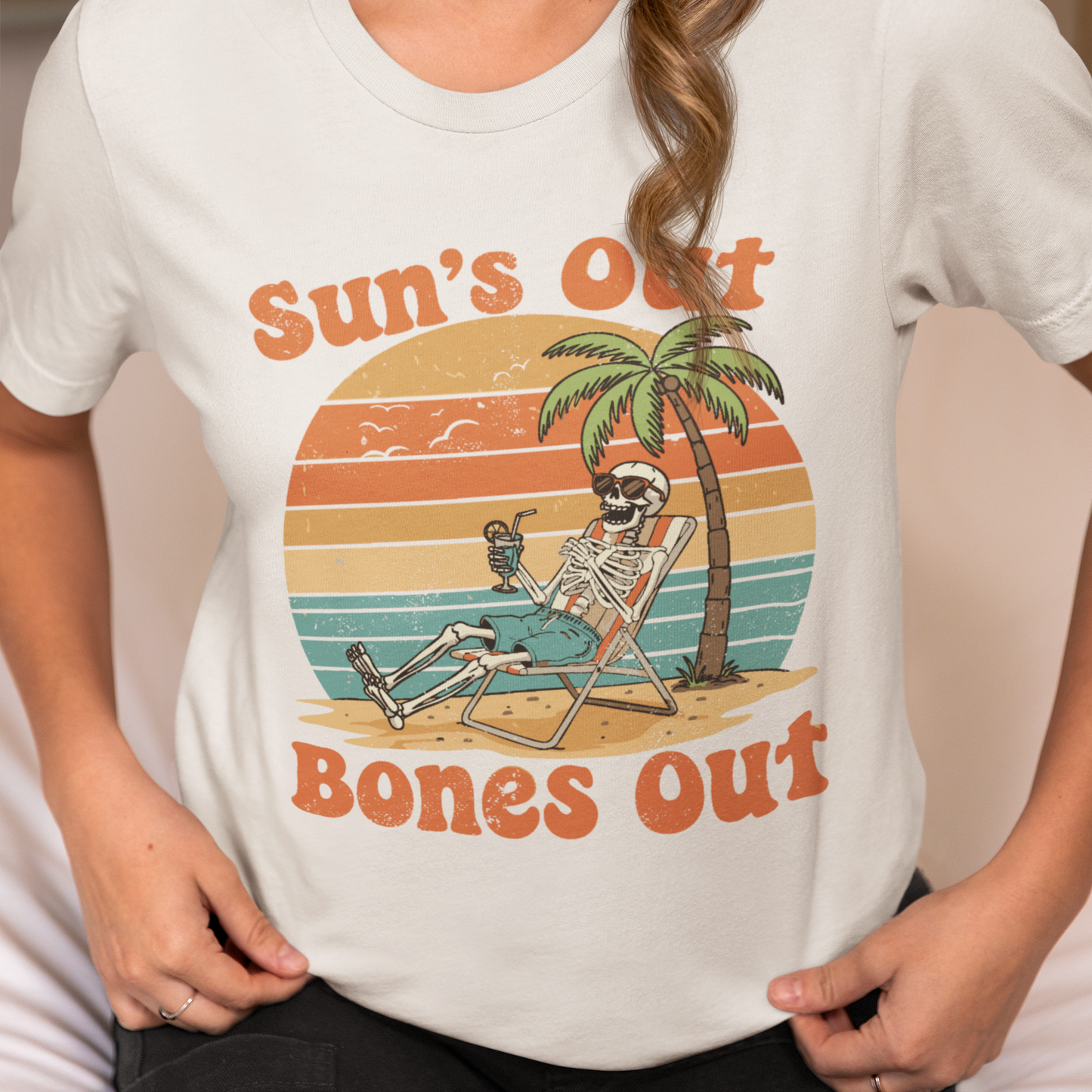 Skeleton Summer Sunset Shirt, Vintage Style Summer Beach Tee, Vacation Top, Retro Palm Tree Graphic Shirt, Funny Casual Gift for friends