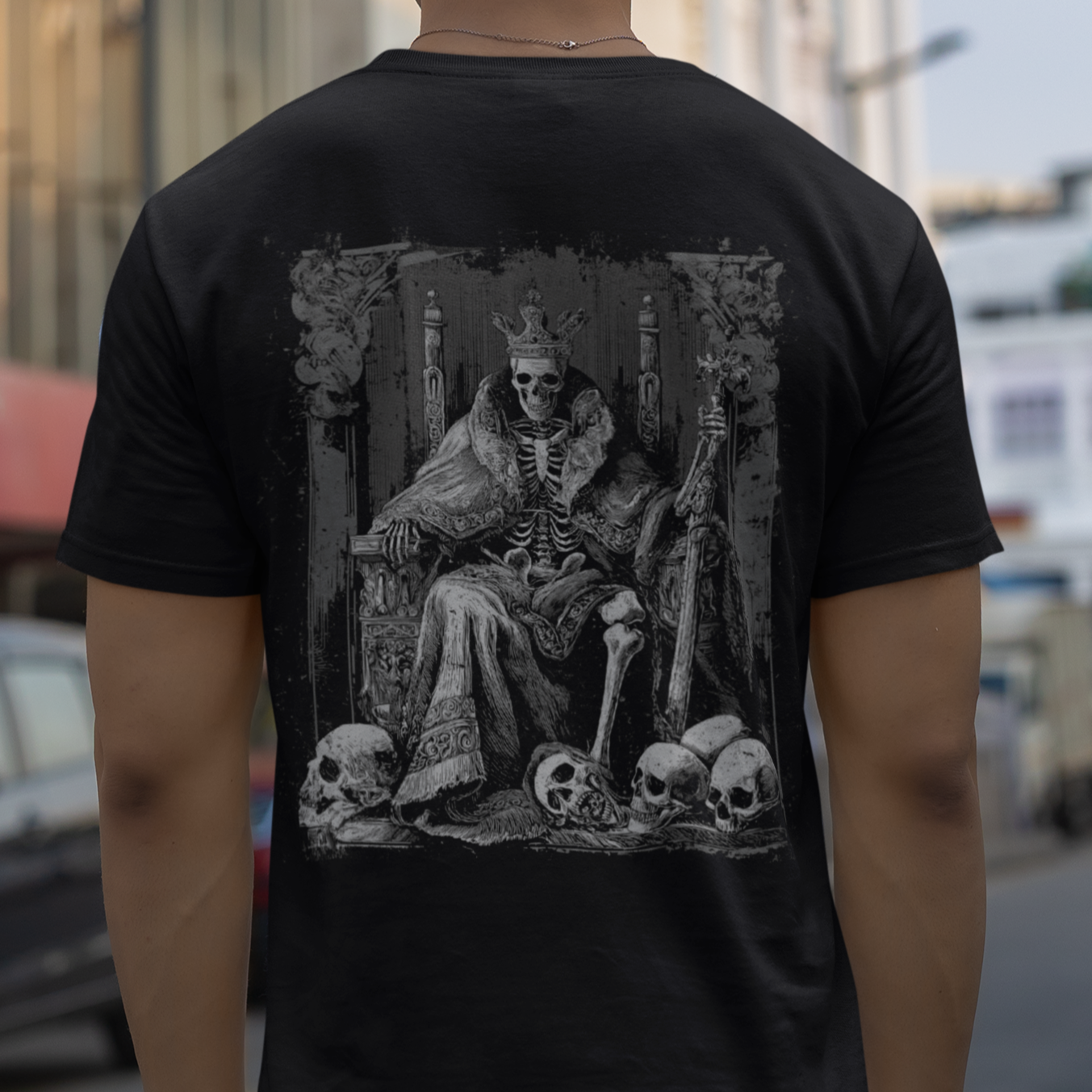 Gothic Skull Shirt, Skeleton King Shirt, Dark Aesthetic Style Shirt, Flaming Crown Graphic Tee, Royal Robes Edgy Style, Mysterious Design