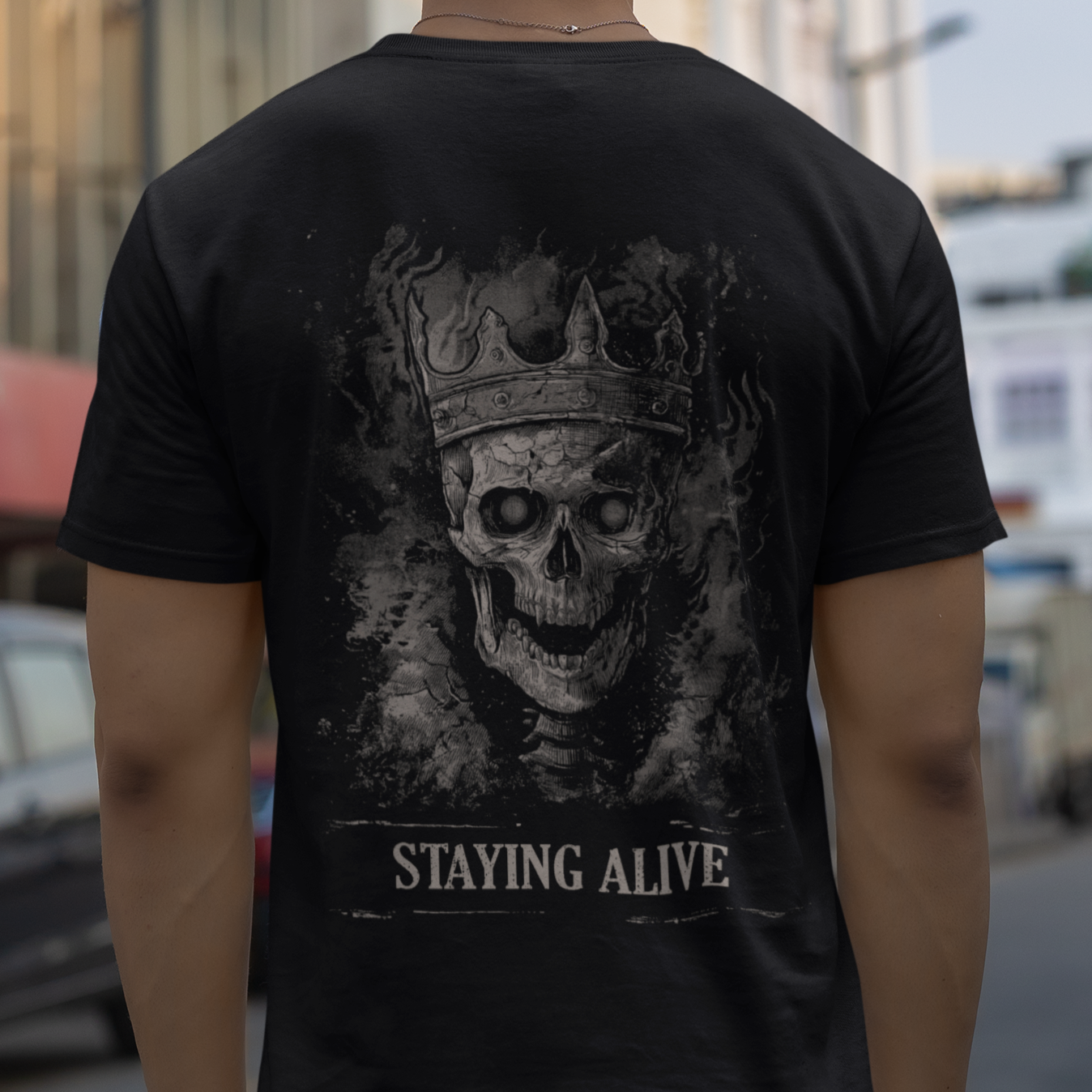 Gothic Skull Skeleton T-Shirt, Staying Alive Shirt, Skeleton King Tee, Funny Dark Humor Shirt, Vintage Edgy Style Dark Aesthetic Shirt