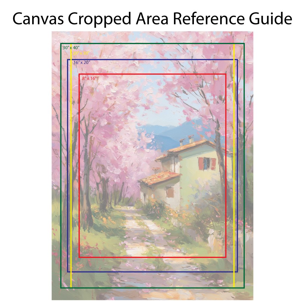 Countryside Path with Cherry Blossom Trees Wall Art Canvas or Poster Print, Rustic House Spring Landscape Painting Home Living Room Decor