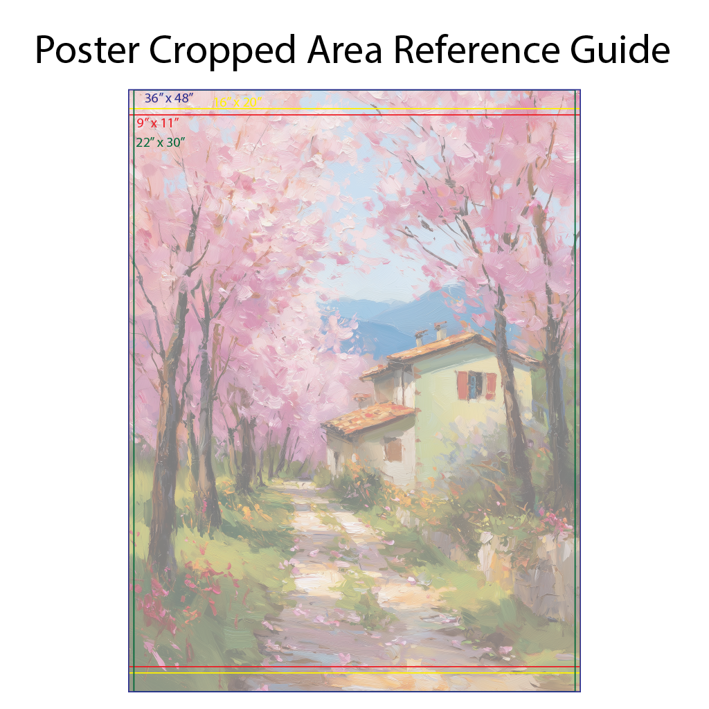 Countryside Path with Cherry Blossom Trees Wall Art Canvas or Poster Print, Rustic House Spring Landscape Painting Home Living Room Decor