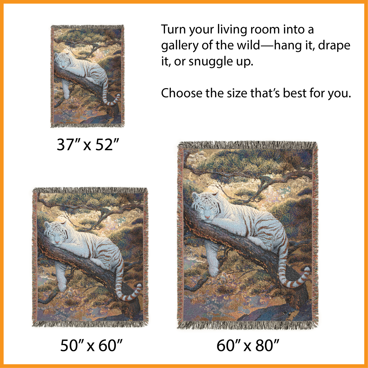 Majestic White Tiger Tapestry Home Decor Woven Blanket Throw, Oriental Asian Style Art Blanket, Tiger Lover Gift, Serene Wildlife Decor