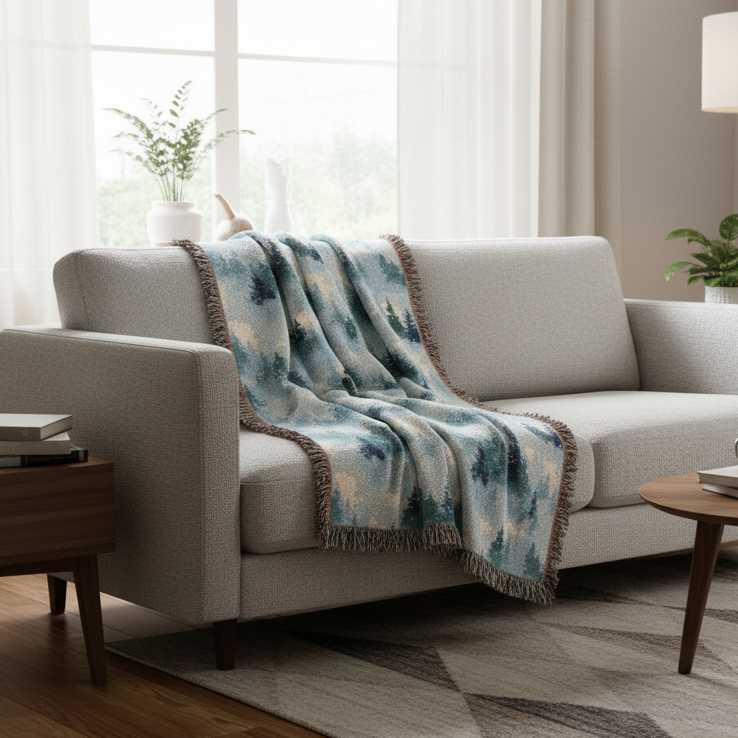 Winter Forest Pattern Woven Blanket Tapestry, Winter Season Cotton Throw, Christmas Home Decoration, Sofa Bed Cover Decor Gift
