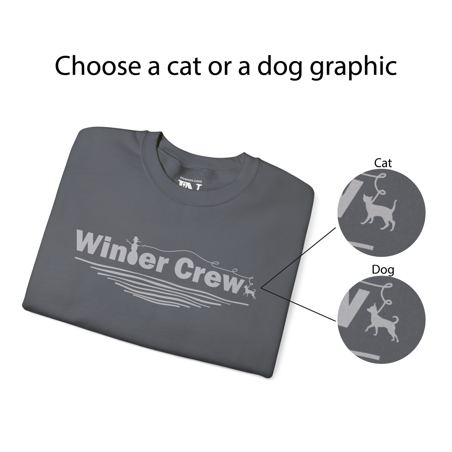 Custom Winter Crew Cat or Dog Graphic Sweatshirt, Personalized Winter Season Sweater, Crewneck Jumper for Pet Lovers, Winter Apparel