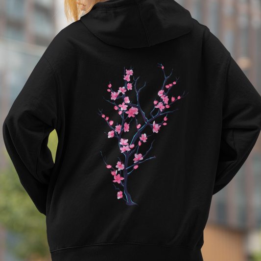 Cherry Blossom Hoodie, Neon Sakura Tree Hoodie, Japanese Flower Sweater, Winter Hoodie, Spring Sweater, Botanical Hoodie, Garden Hoodie