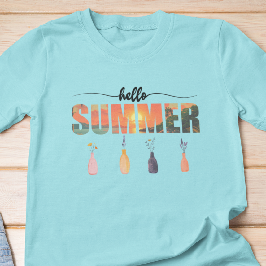 Hello Summer Shirt, Summer T-Shirt, Summer Vibes Shirt, Vacation T Shirt, Beach T Shirt, Summer Mom Shirt, Holiday Shirt, Flower Tee