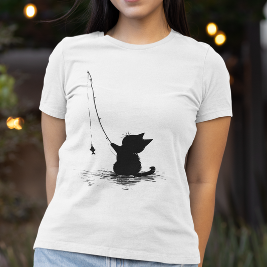 Cat Fishing Shirt, Funny Cat T-Shirt, Cat Lover Shirt, Cartoon Cat Shirt, Japanese Cat TShirt, Cat Fisherman Shirt, Fishing Shirt