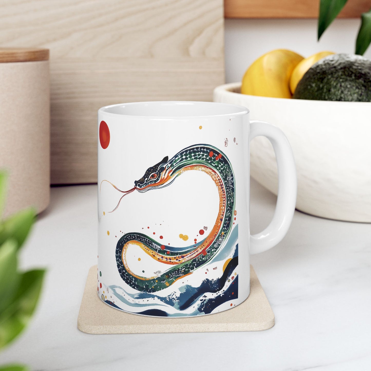 Year of the Snake Ceramic Mug, Chinese Snake Painting Tea Cup, Year of the Snake Mug, Zodiac Animal Coffee Cup, Lunar New Year Gift, Snake