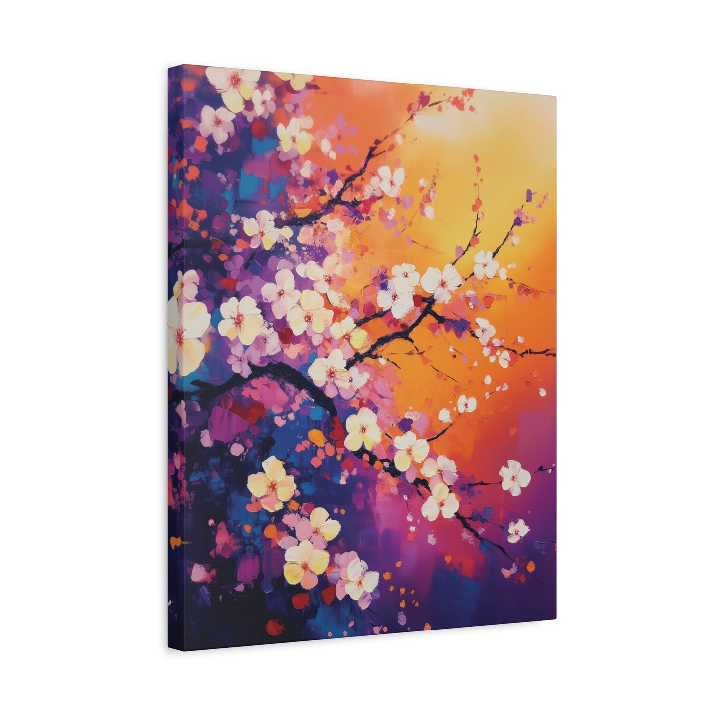 Cherry Blossom Impressionistic Painting Canvas Wall Art, Floral Wall Art for Living Room, Office Home Decor, Flower Artwork, Sunset Gradient