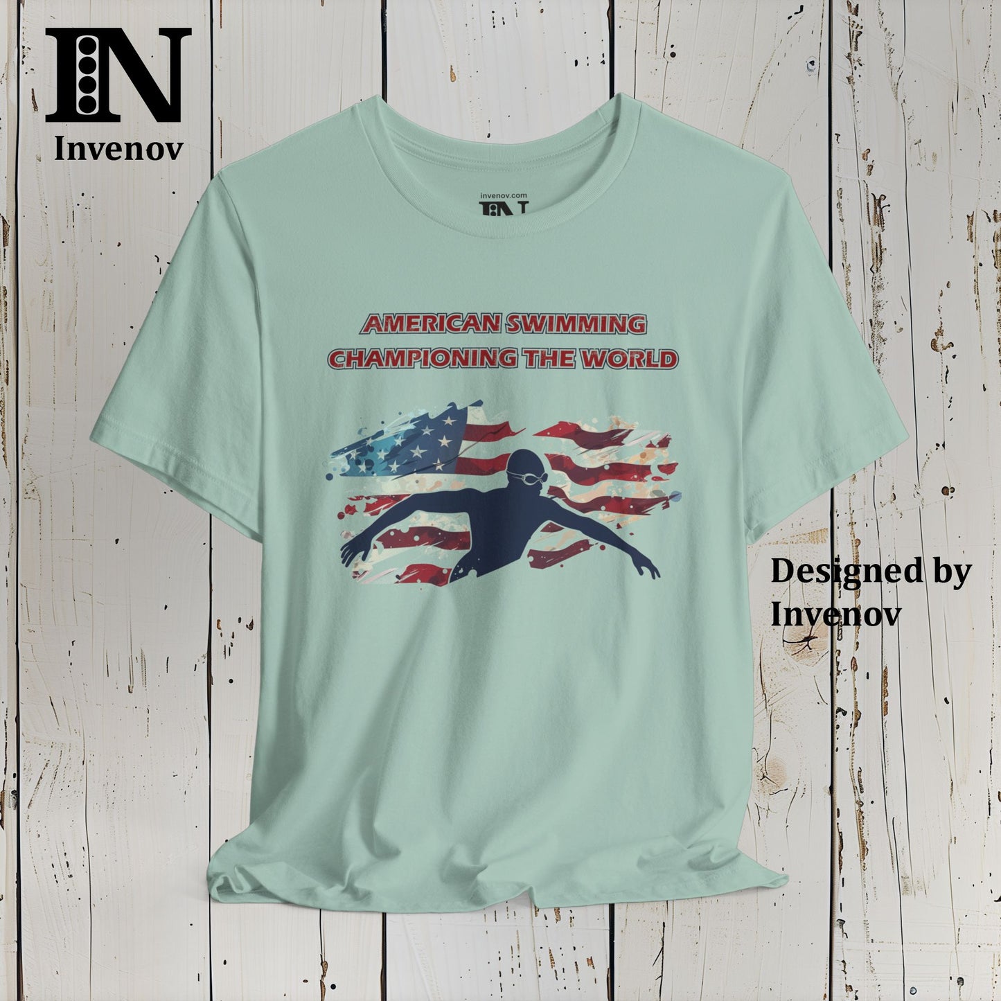 American Swimming Shirt, Swimmer T-shirt, USA Flag Shirt, Summer Swimming Shirt, Championing The World Tshirt, Swimming Team Shirt