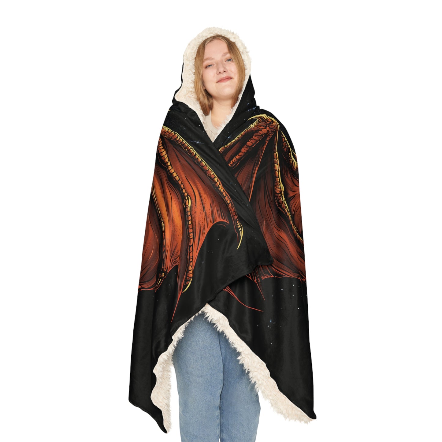 Dragon Hooded Snuggle Blanket, Golden Dragon Design, Fantasy Sherpa Blanket, Microfiber Fleece Throw, Cosy Hoodie Blanket, Dragon Lover Gift