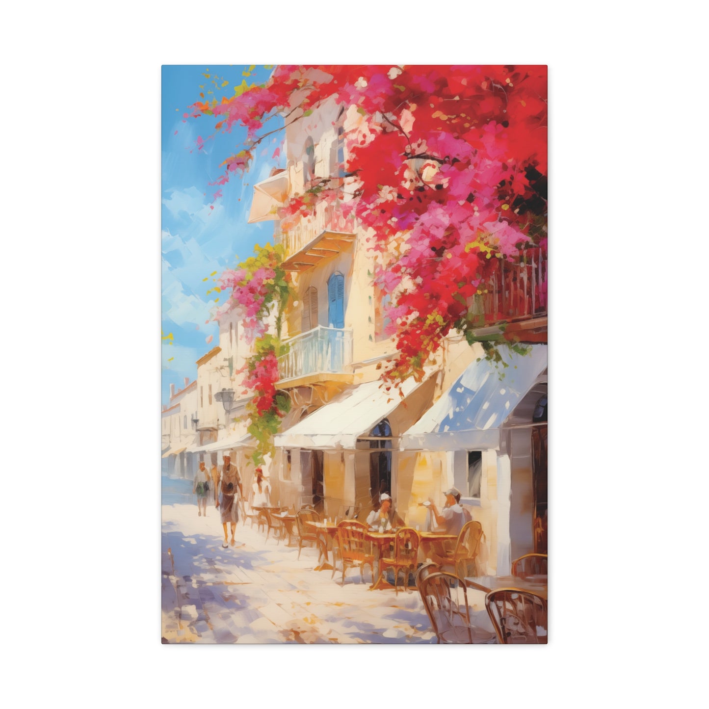 Mediterranean Street Scene Canvas Wall Art, Oil Painting Style, Home Decor Print, Gift for Art Lovers, Vibrant Wall Decor, Quaint Townscape