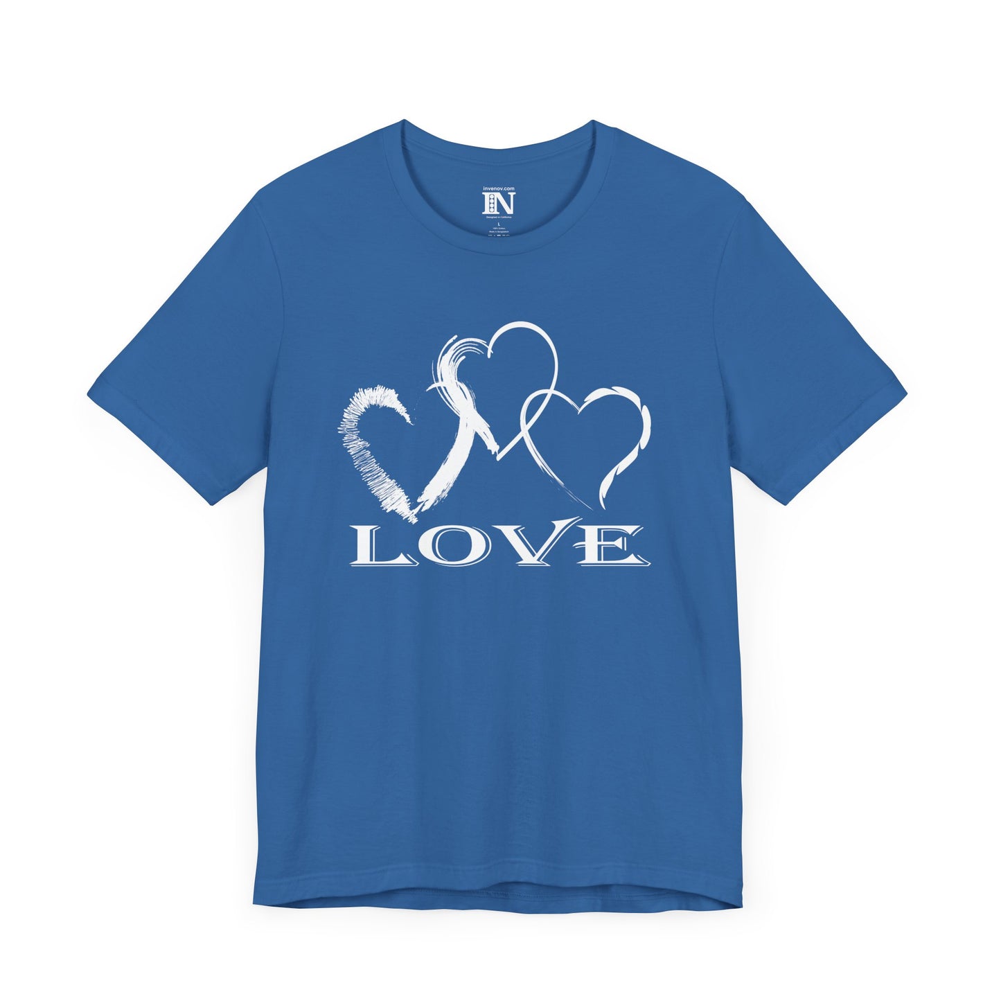 Hearts and Love Unisex Tee Shirt, Valentines Day Gift, Graphic Tshirt, Brush Stroke Style, White Color, Romance Apparel