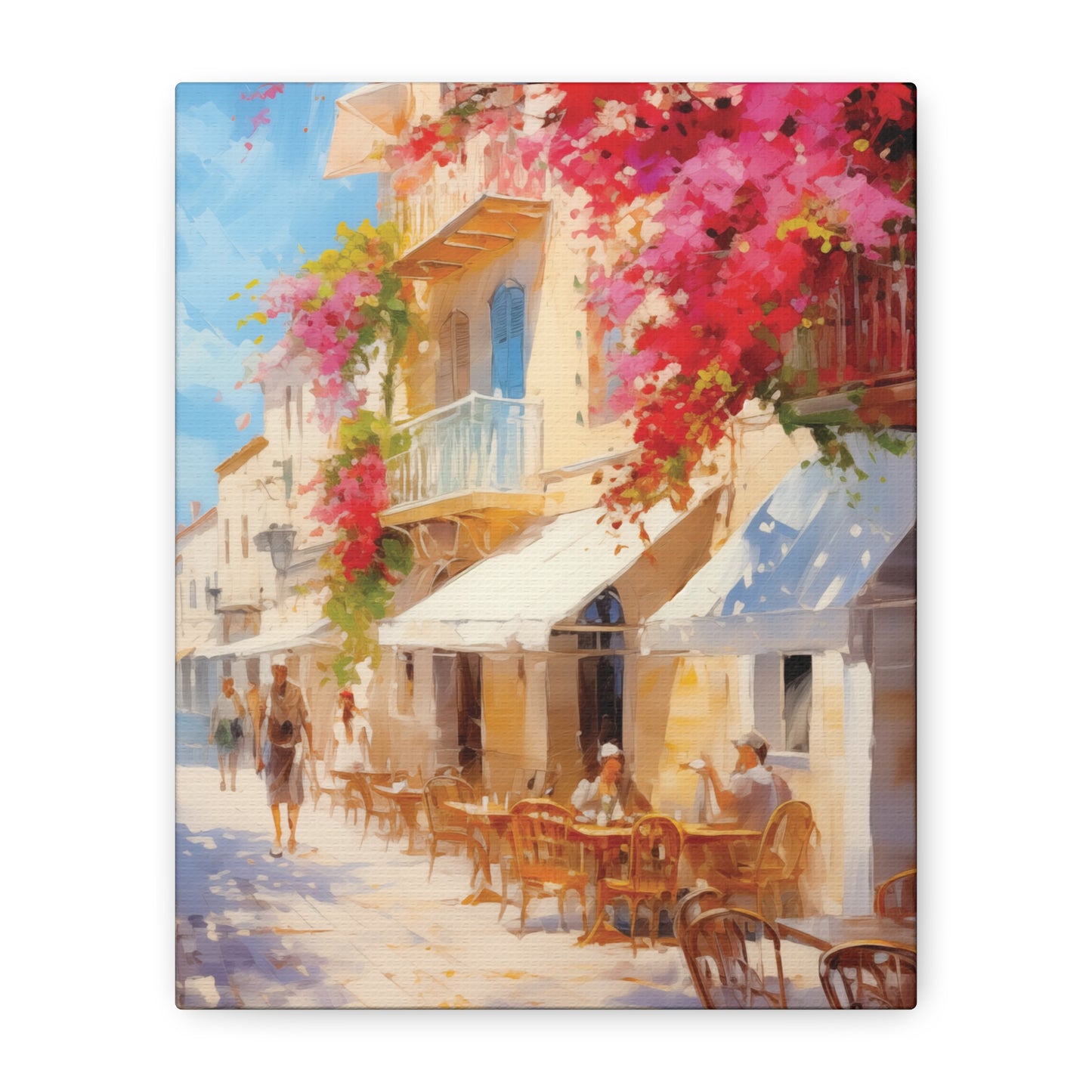 Mediterranean Street Scene Canvas Wall Art, Oil Painting Style, Home Decor Print, Gift for Art Lovers, Vibrant Wall Decor, Quaint Townscape