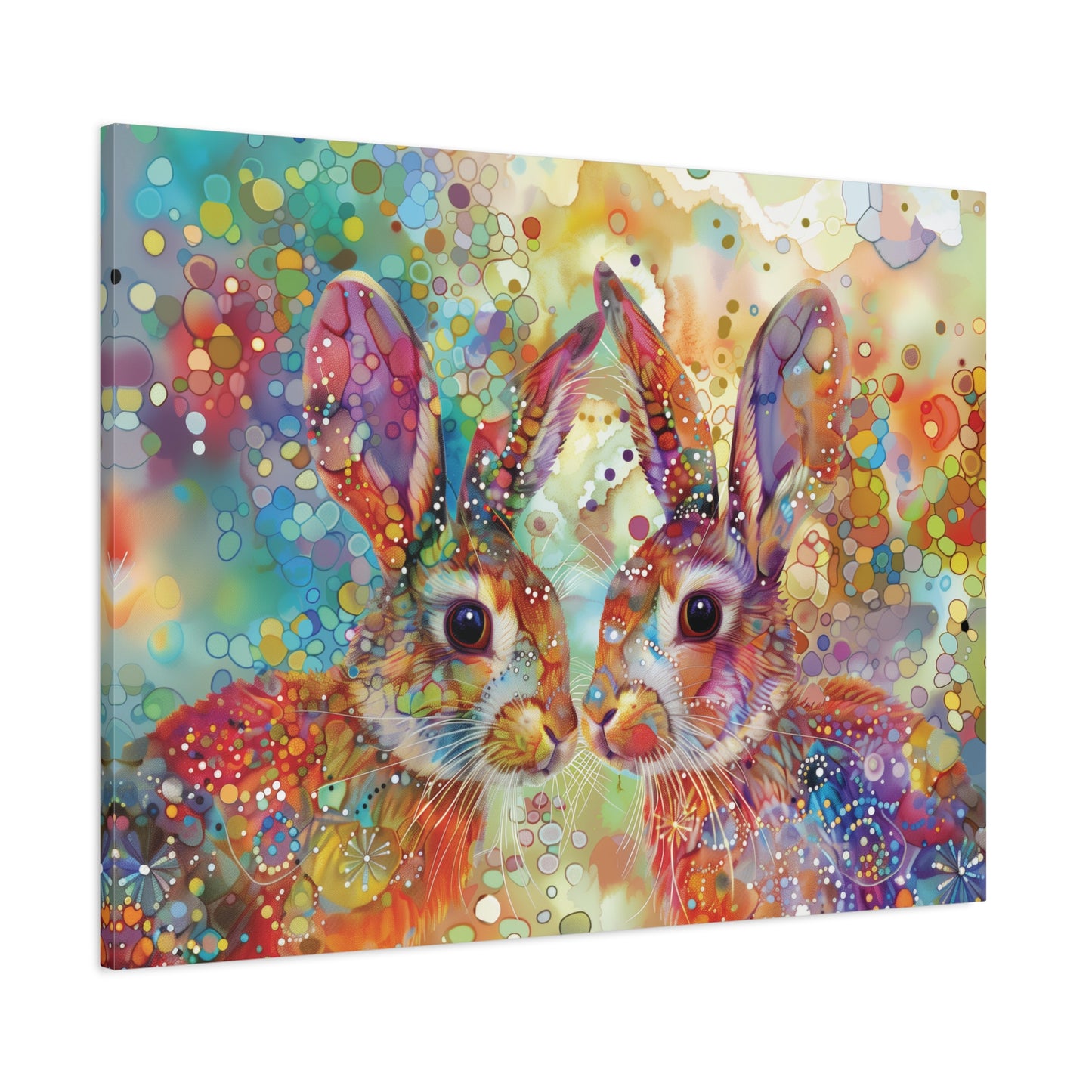 Whimsical Rabbit Wall Decor Canvas Print Art, Rainbow Colorful Bunny Print, Abstract Animal Painting, Nursery Kids Room Decoration