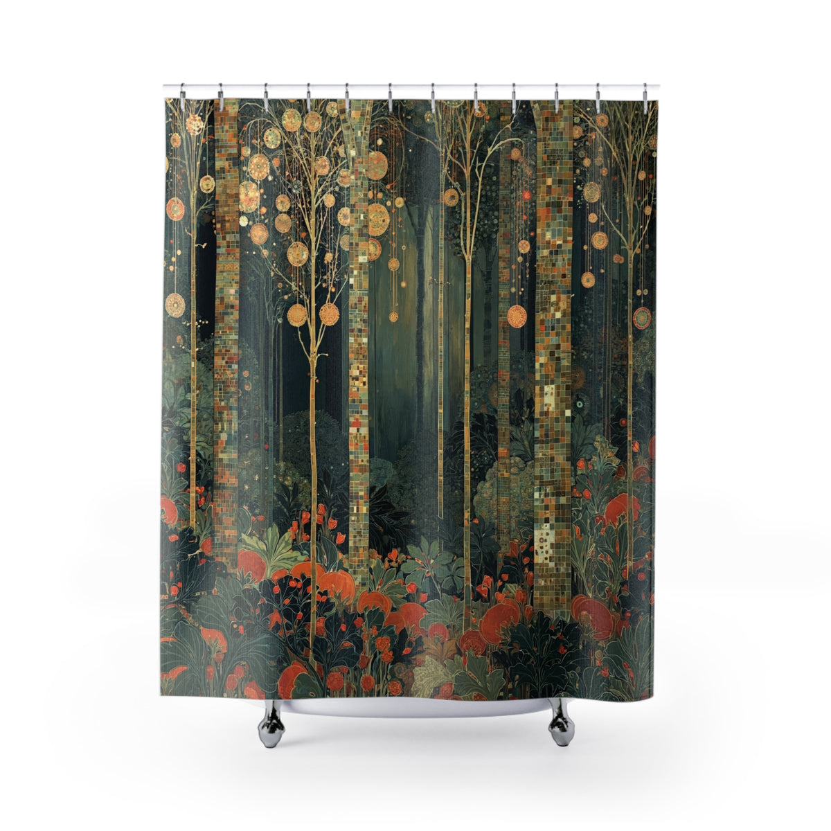 Enchanted Forest Shower Curtain, Art Nouveau Tree Bathroom Decor, Moody Botanical Bath Curtain, Dark Woodland Drapes, Boho Nature Gift