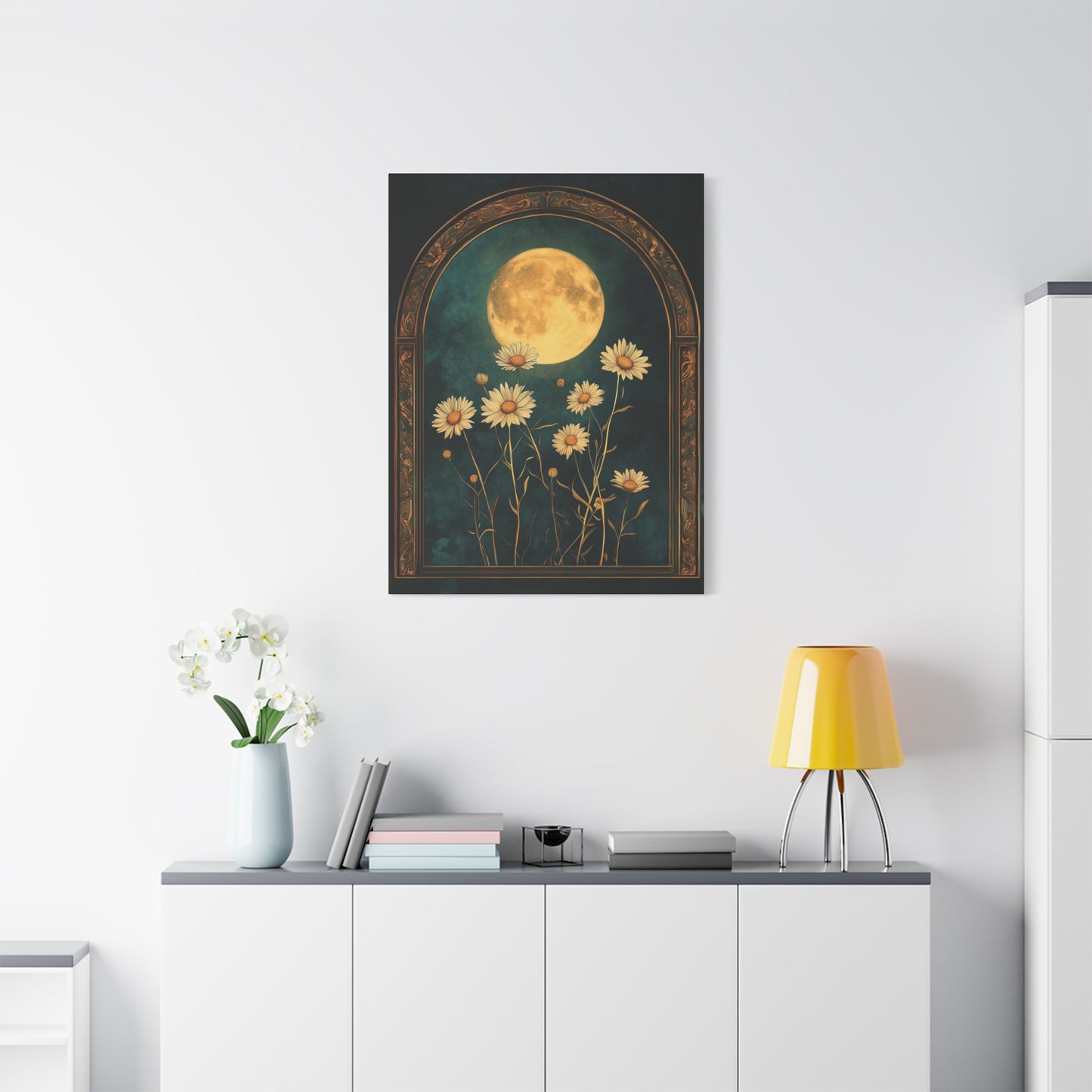 Daisy Flower Wall Art, Moonlit Floral Canvas Art, Flower Decor, Boho Wall Art, Home Decor, Gift for Nature Lovers, Bedroom Wall Hanging