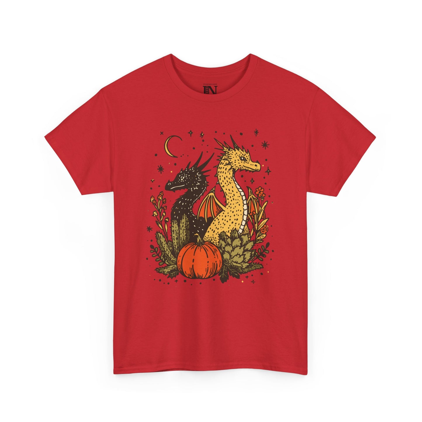 Dragon Fall Season Fantasy Shirt, Mystical Autumn Scene Shirt, Cute Dragons Halloween Tee, Enchanted Fall T-Shirt, Celestial Moon Stars Tee