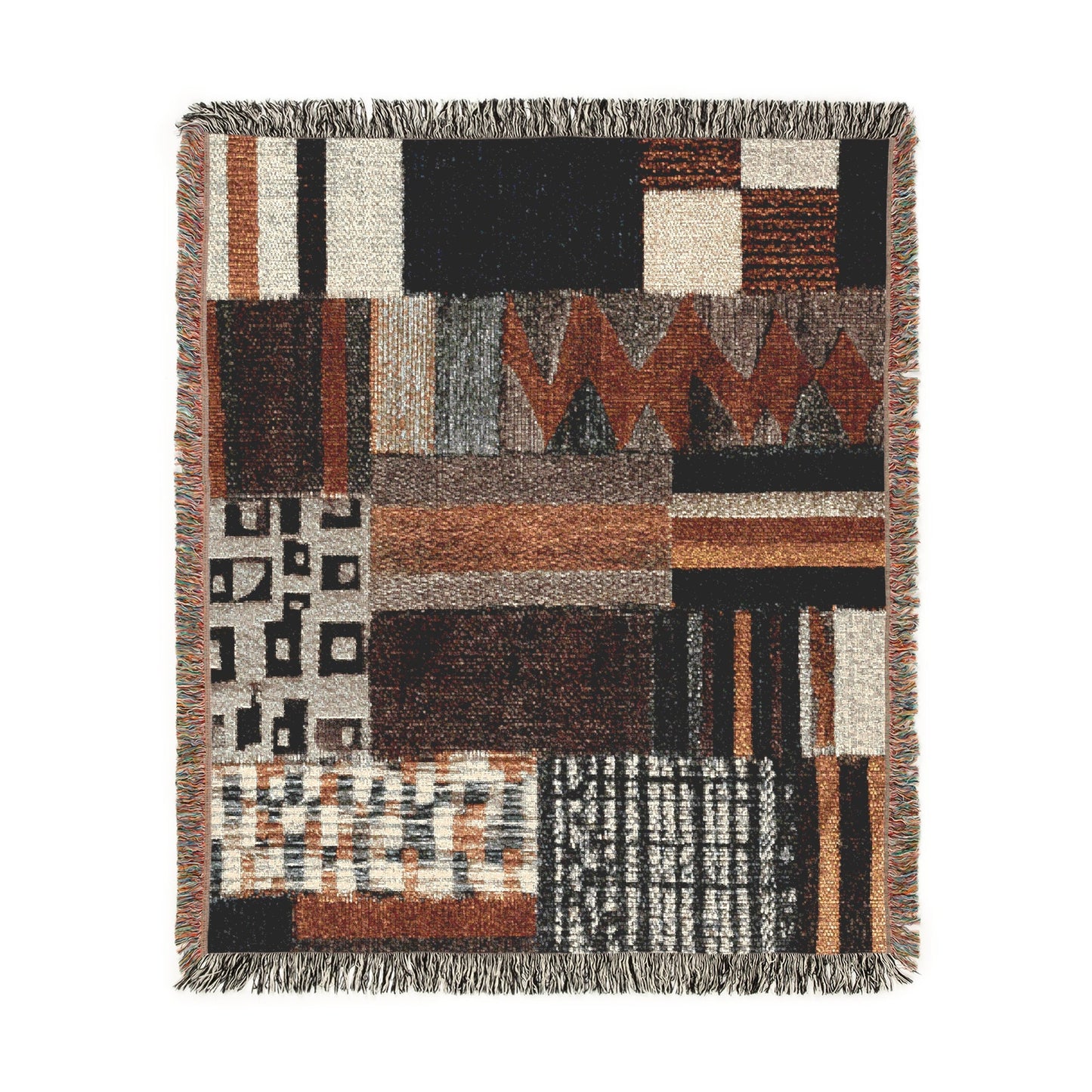Geometric Tribal Woven Blanket, Earthy Patchwork Quilt Style Home Decor, Cozy Handcrafted Throw, Rustic Boho Living Room Accent