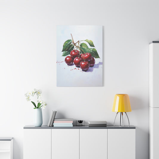 Cherry Canvas Wall Art, Modern Oil Painting Style, Vibrant Cherries Wall Decoration, Kitchen Decor, Dining Room Art, House Warming Gift