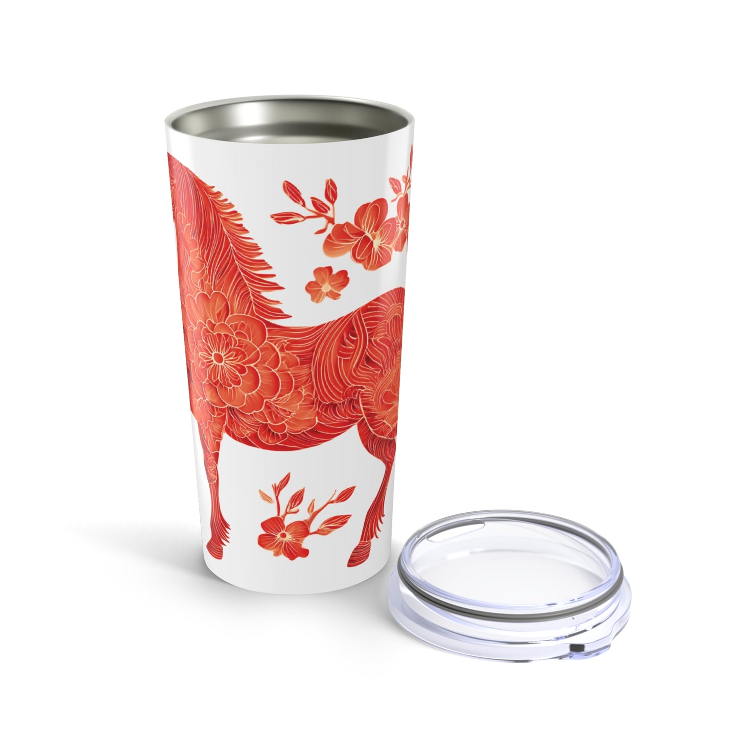 Year of the Horse 2026 Tumbler, Chinese New Year Gift, Red Zodiac Horse Travel Mug, Lunar New Year Cup, Floral Equestrian Insulated Tumbler