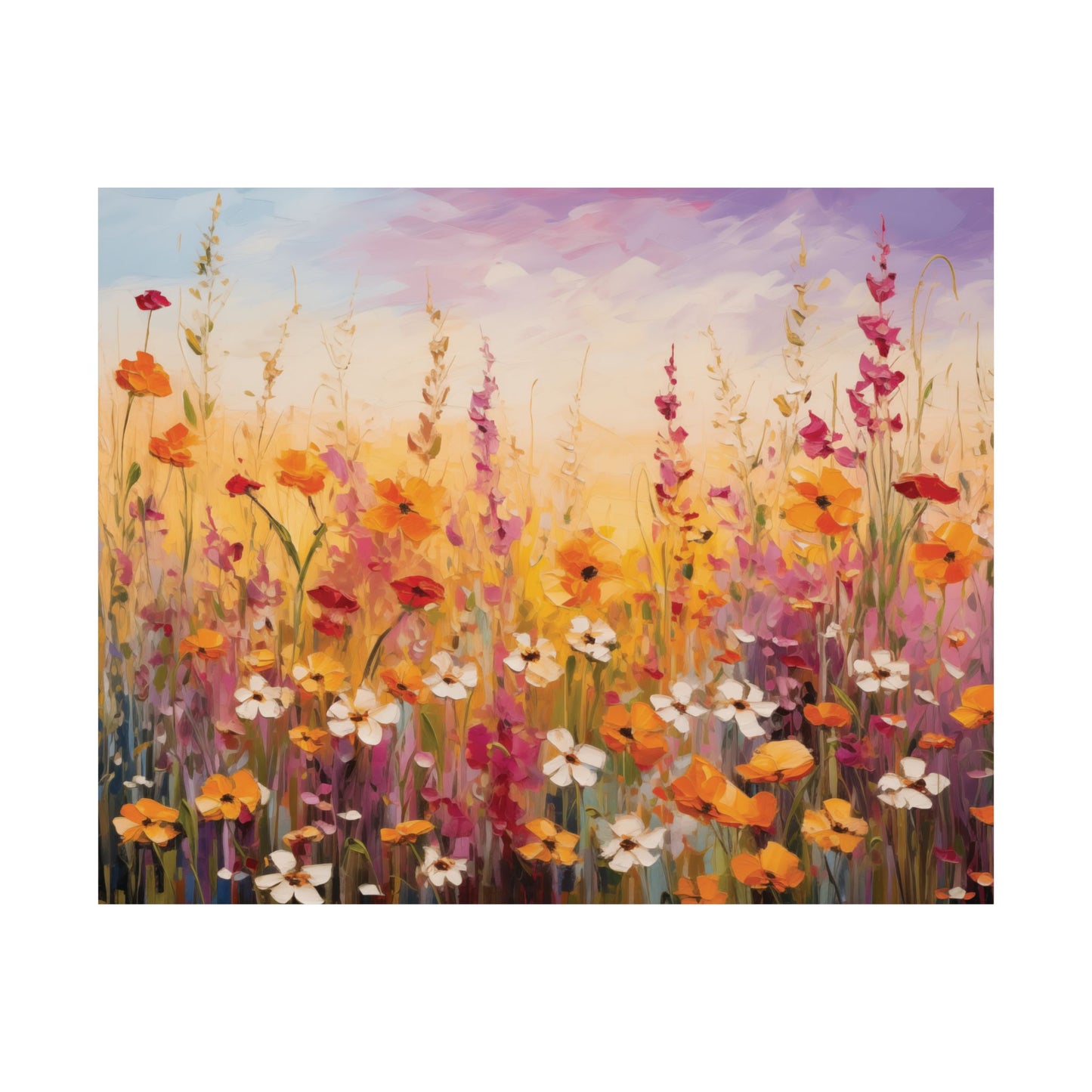 Impressionist Wildflower Meadow Poster, Floral Wall Art Decor, Nature Pastel Sky Lover Gift, Vibrant Flower Print, Home Office Decor