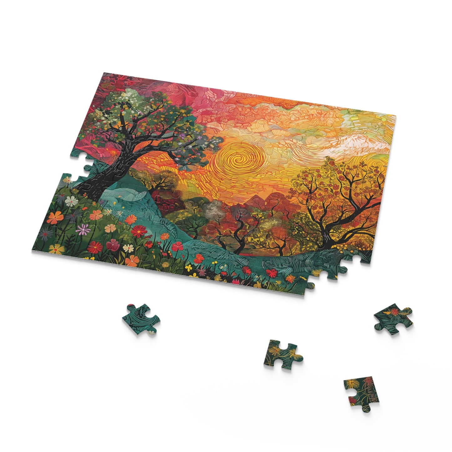 Nature Painting Puzzle, Colorful Tree Flower Puzzle, Family Game, Artistic Jigsaw Puzzle, Home Decor, Wall Art, 120  252  500 pieces