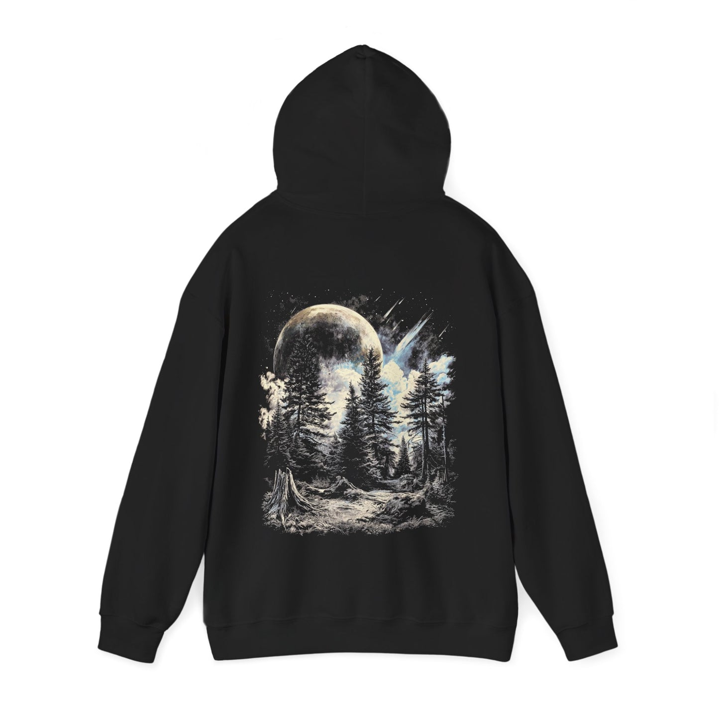 Moonlit Forest Hoodie, Celestial Night Sky Sweatshirt, Nature Lover Gift, Cozy Artistic Pullover, Stargazer and Space Hooded Jumper