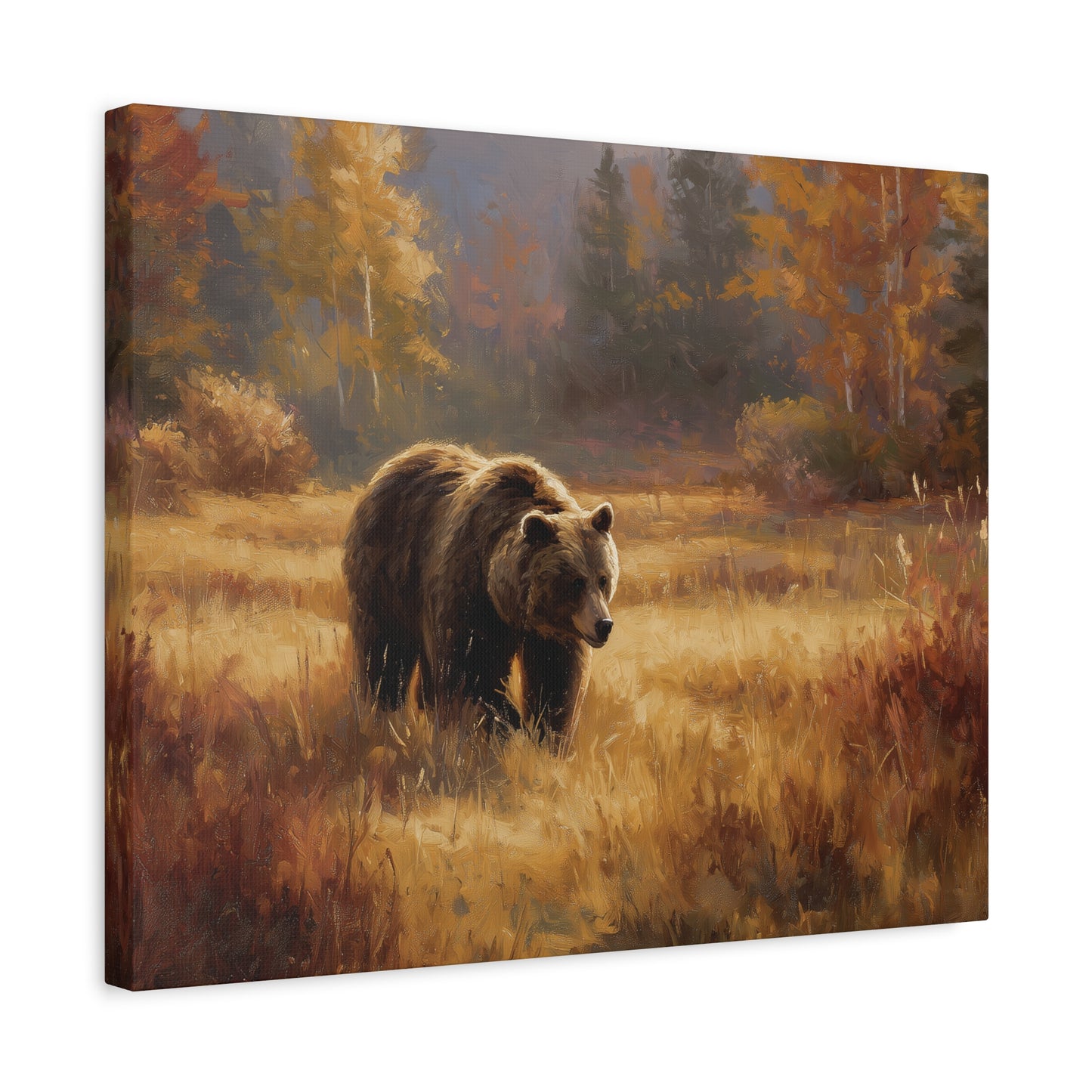 Brown Bear Wildlife Painting Canvas Print Wall Art, Rustic Cabin Decor, Nature Lover Gift, Autumn Wall Art, Wilderness Home Decor