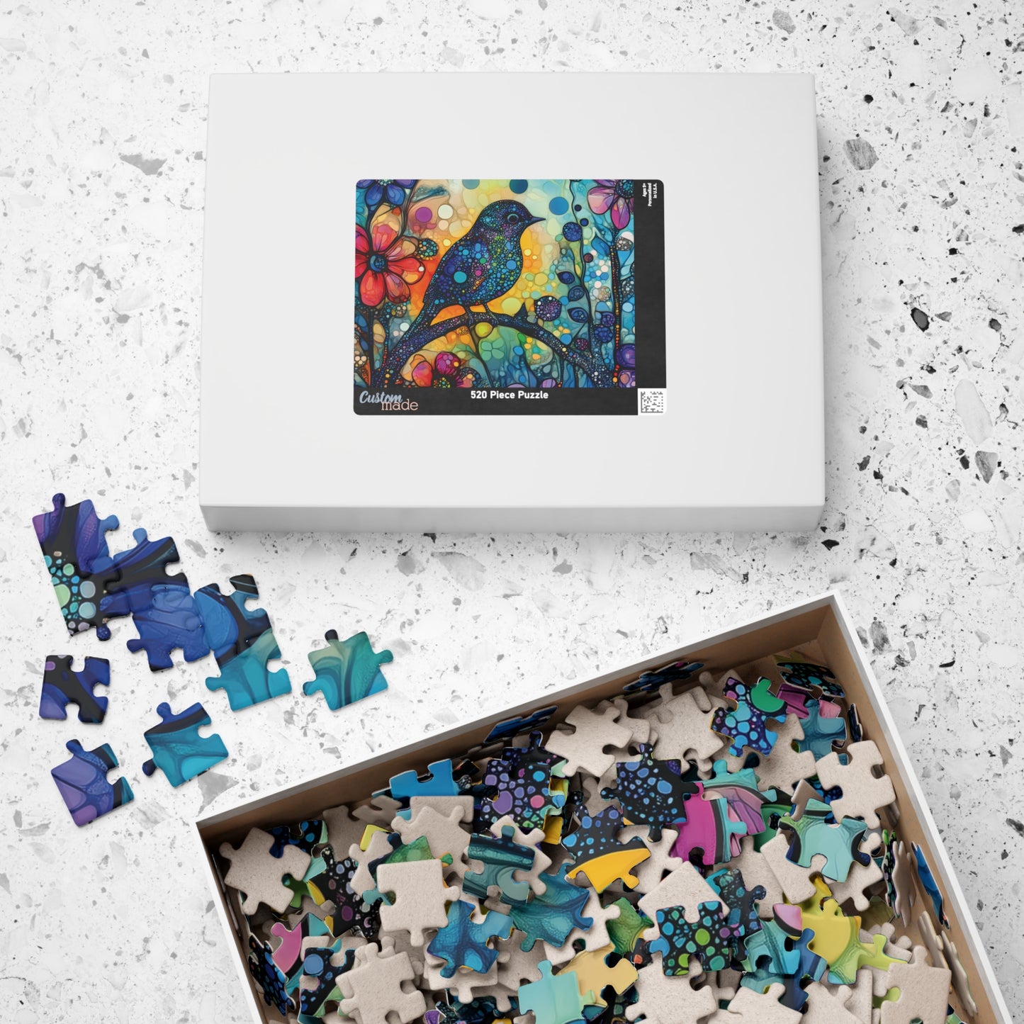 Mosaic Art Bird Puzzle, Colorful Bird Jigsaw Art Puzzle for Nature Enthusiasts, Bird Floral Puzzle, Relaxing and Whimsical Gift