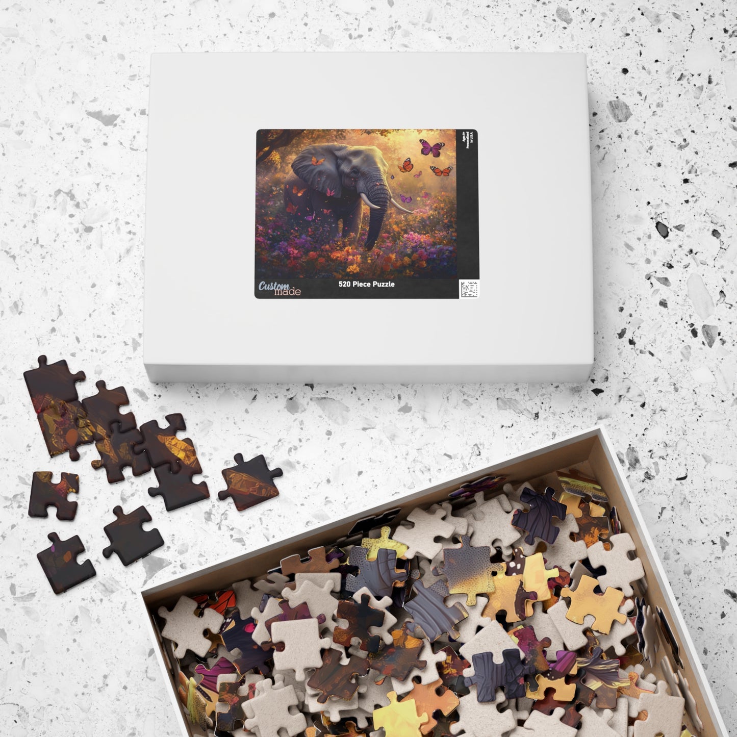 Elephant Butterfly Garden Puzzle, Wildlife Jigsaw, Nature Lover Gift, Serene Landscape Puzzle, Majestic Animal Art, Family Fun Game