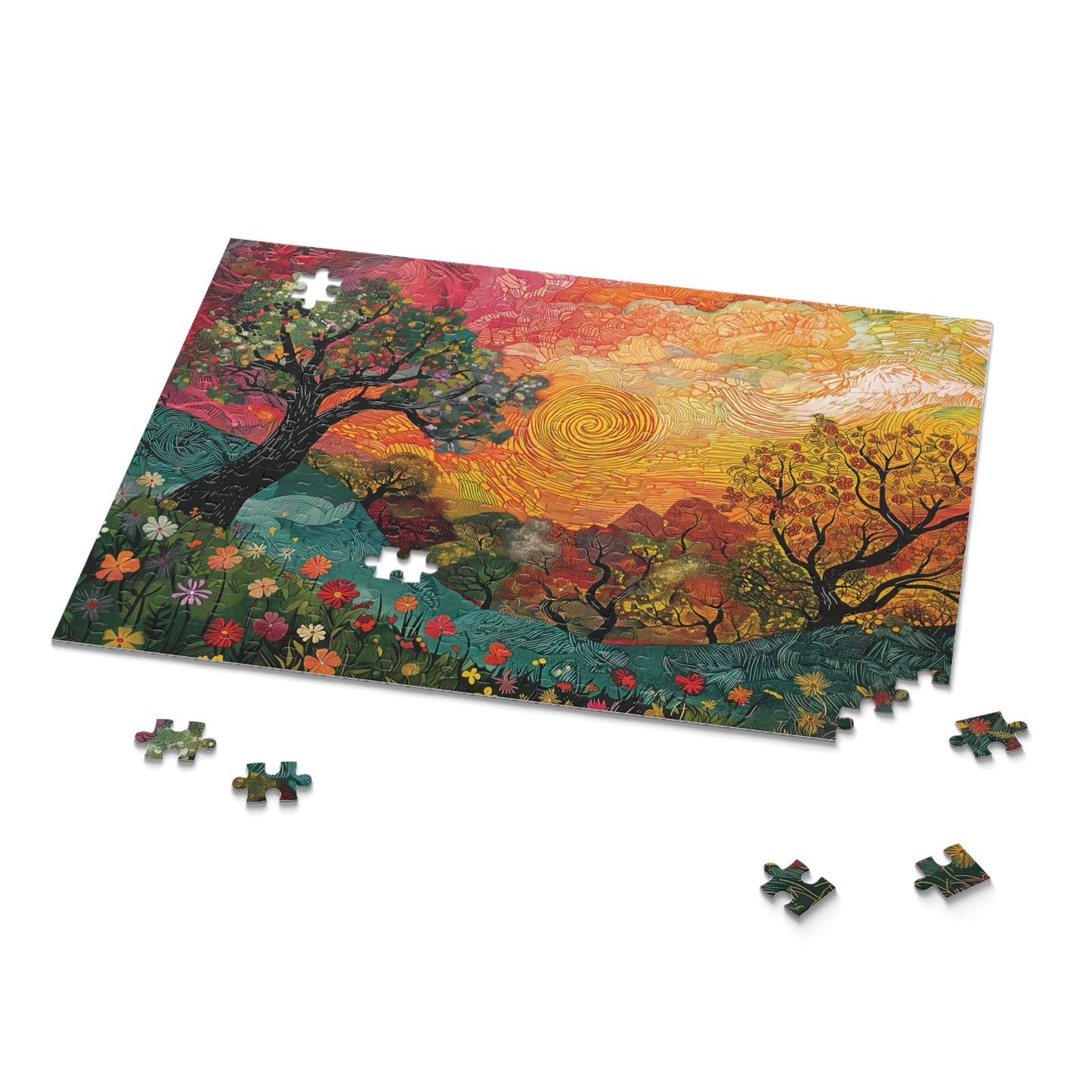 Nature Painting Puzzle, Colorful Tree Flower Puzzle, Family Game, Artistic Jigsaw Puzzle, Home Decor, Wall Art, 120  252  500 pieces