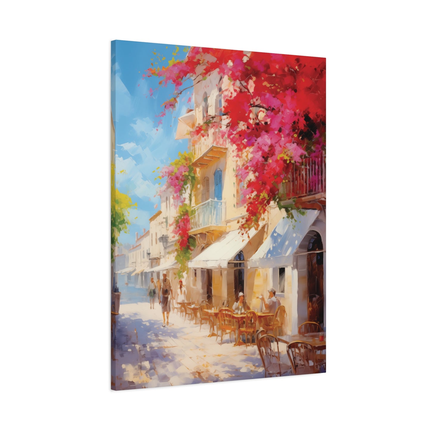 Mediterranean Street Scene Canvas Wall Art, Oil Painting Style, Home Decor Print, Gift for Art Lovers, Vibrant Wall Decor, Quaint Townscape