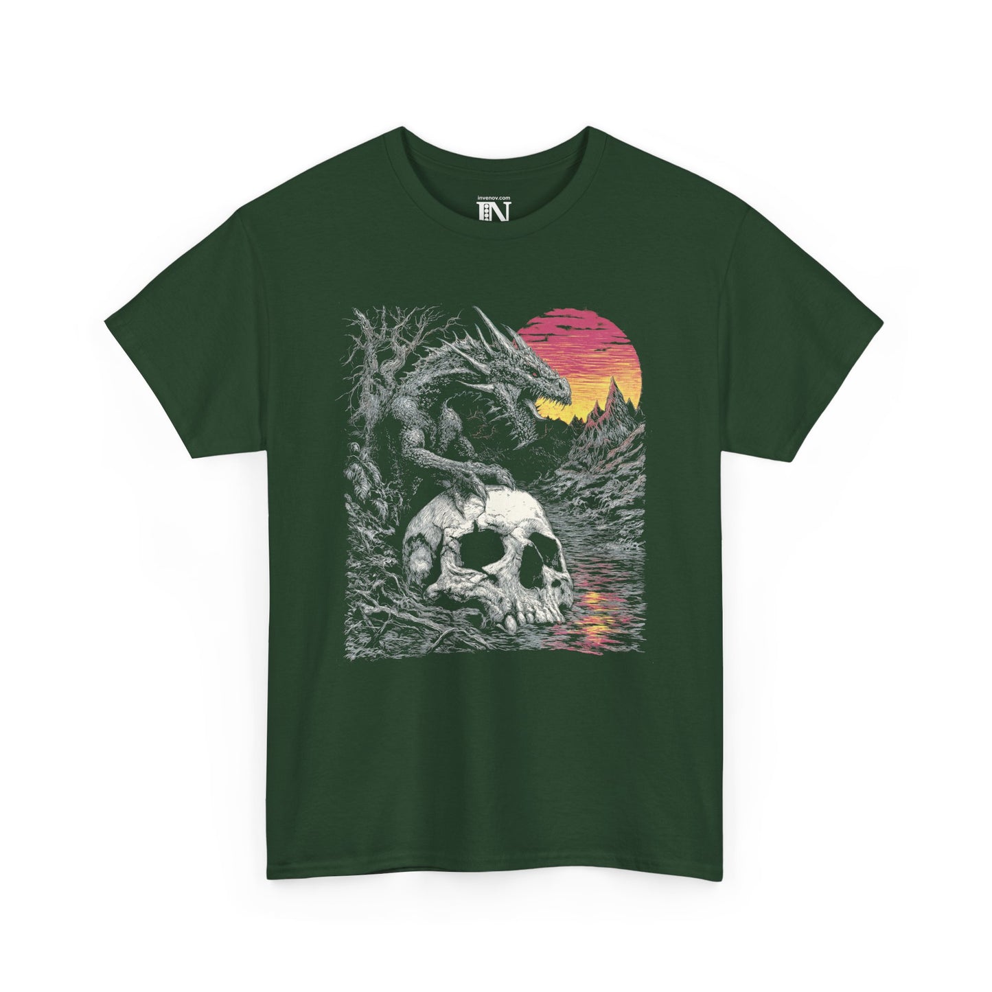 Dragon Fantasy Adventure Tee, Dragon and Skull Shirt, Mythical Creature Graphic Shirt, Gothic Sunset Dragon Tshirt, Dragon Lover Gift