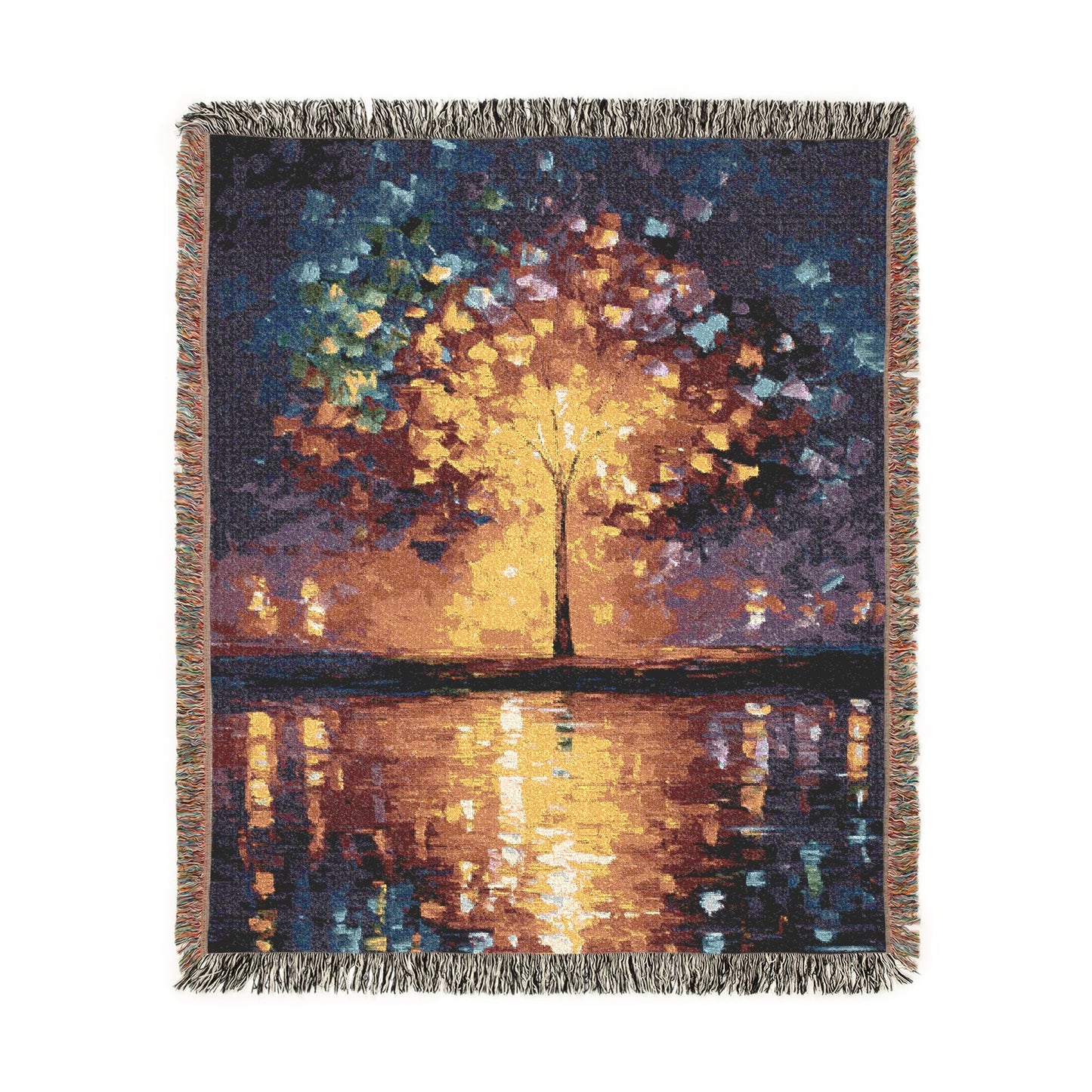 Abstract Tree Woven Blanket, Impressionist Art Tapestry, Tree of Life Jacquard Blanket, Colorful Glowing Tree Throw, Landscape Wall Hanging