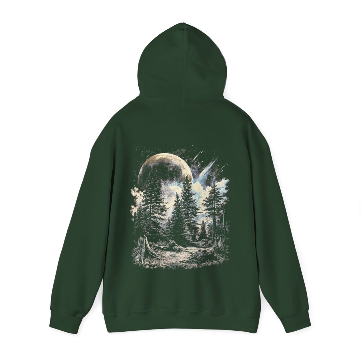 Moonlit Forest Hoodie, Celestial Night Sky Sweatshirt, Nature Lover Gift, Cozy Artistic Pullover, Stargazer and Space Hooded Jumper
