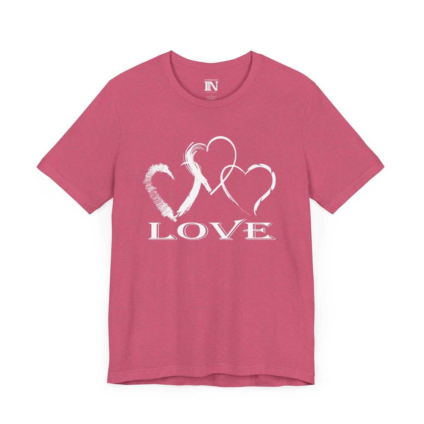 Hearts and Love Unisex Tee Shirt, Valentines Day Gift, Graphic Tshirt, Brush Stroke Style, White Color, Romance Apparel