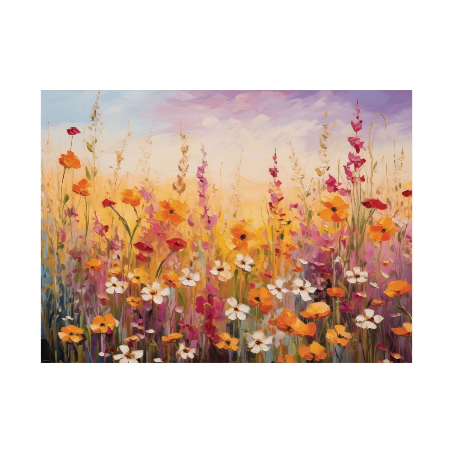 Impressionist Wildflower Meadow Poster, Floral Wall Art Decor, Nature Pastel Sky Lover Gift, Vibrant Flower Print, Home Office Decor