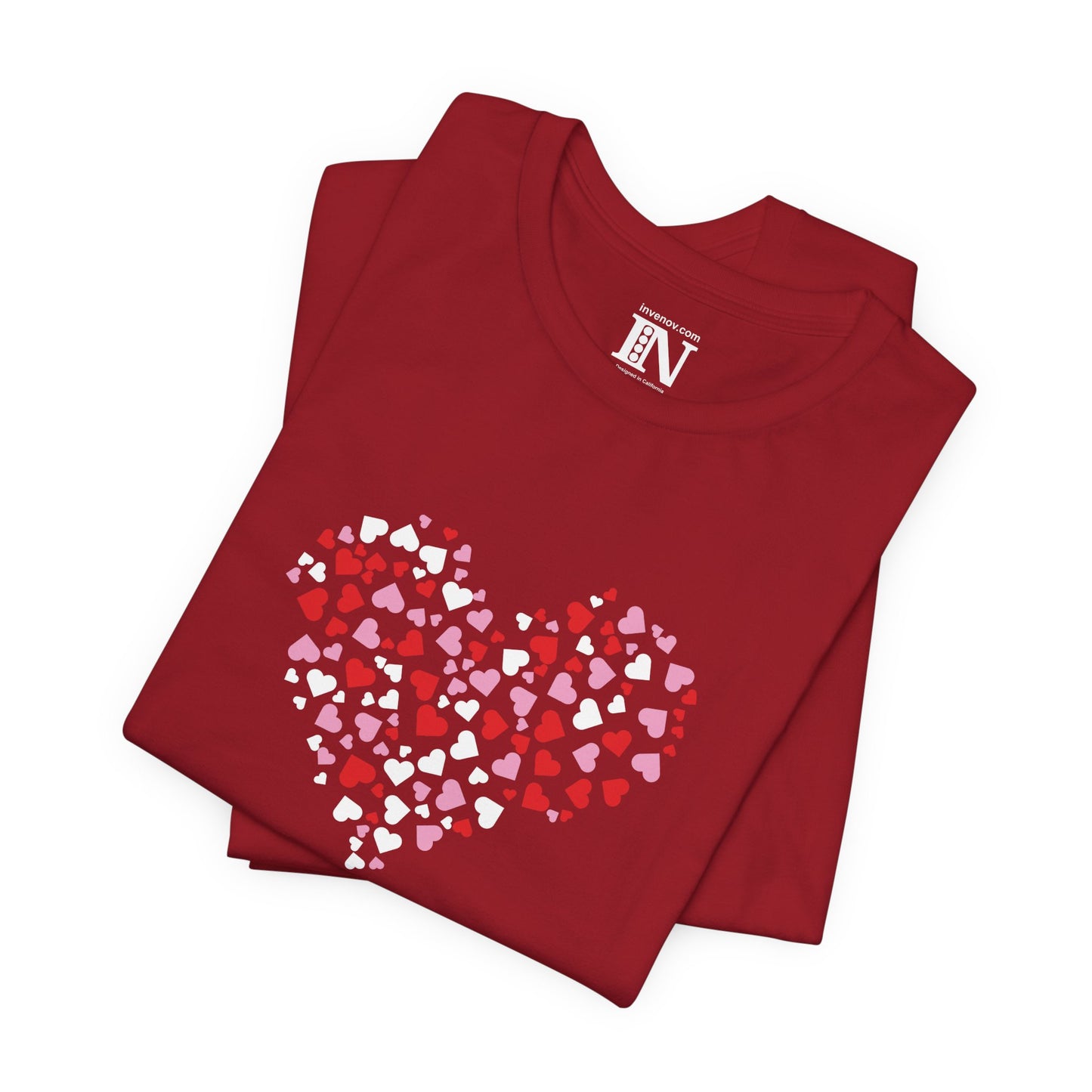 Heart-shaped Love T-Shirt, Valentine's Day Tee, Anniversary Top, Red Pink White Shirt, Valentines Day Shirt, Unisex Jersey Short Sleeve Tee