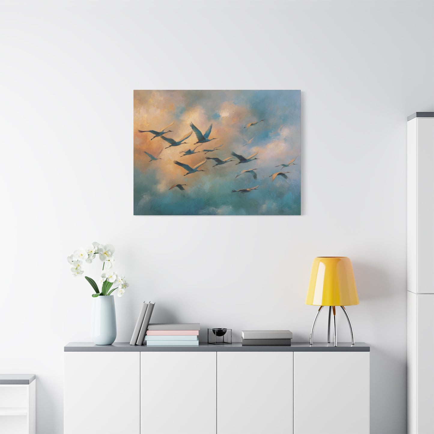Birds in Flight Canvas Print Wall Art, Oil Painting Style, Sunrise Sunset and Birds Wall Art, Wall Art Decor, Living Room Decoration