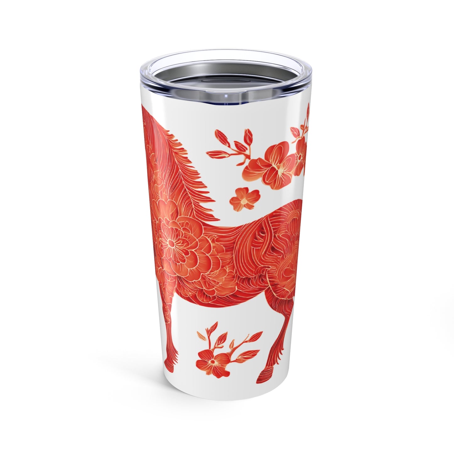 Year of the Horse 2026 Tumbler, Chinese New Year Gift, Red Zodiac Horse Travel Mug, Lunar New Year Cup, Floral Equestrian Insulated Tumbler