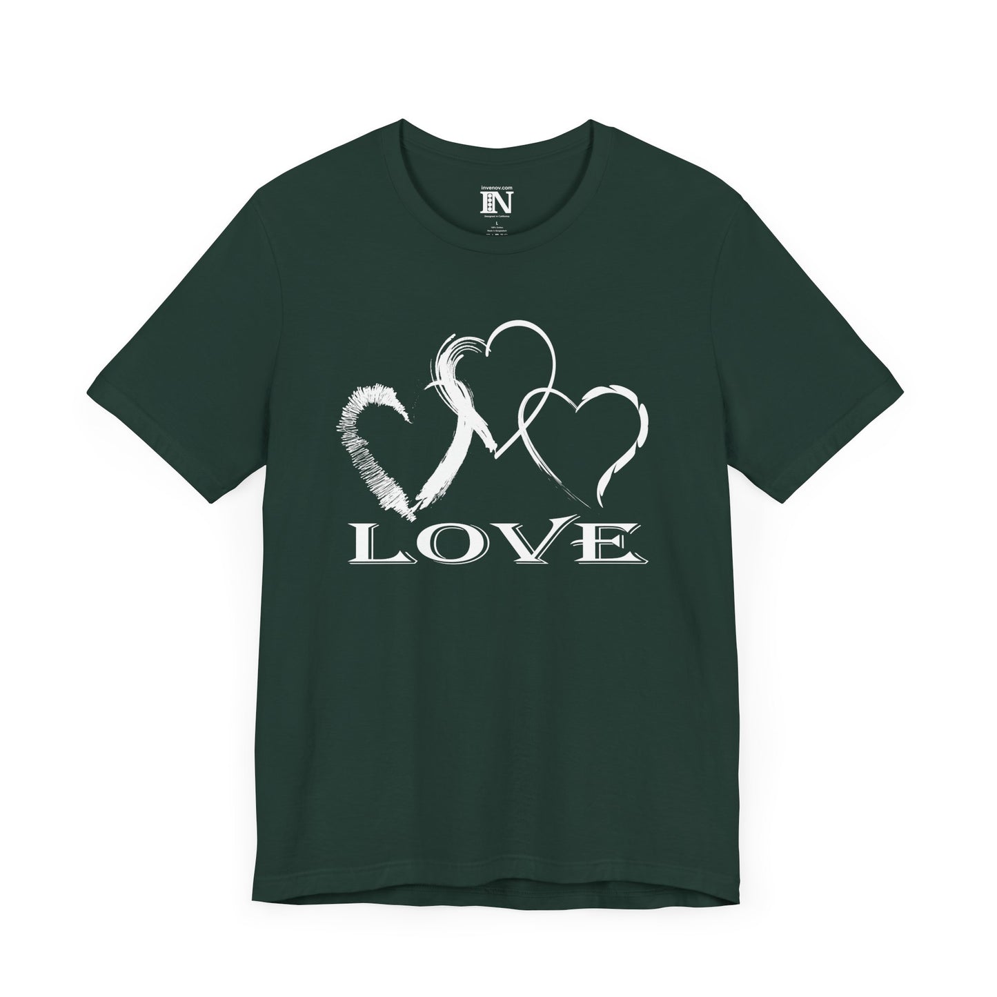 Hearts and Love Unisex Tee Shirt, Valentines Day Gift, Graphic Tshirt, Brush Stroke Style, White Color, Romance Apparel