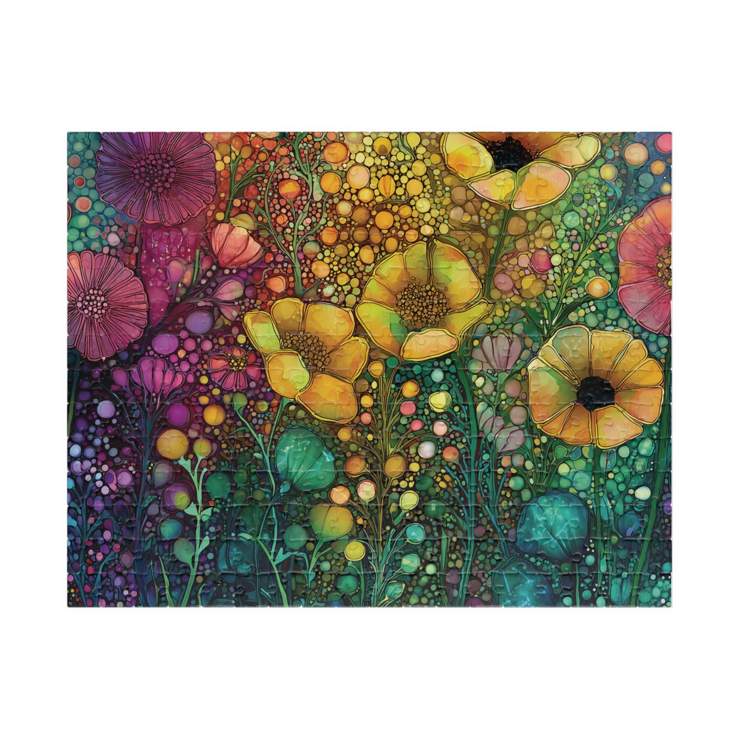 Vibrant Abstract Floral Garden Jigsaw Puzzle, 110 252 520 1014-Piece, Colorful Bubble Texture Flower Artwork, Challenging Family Night Game