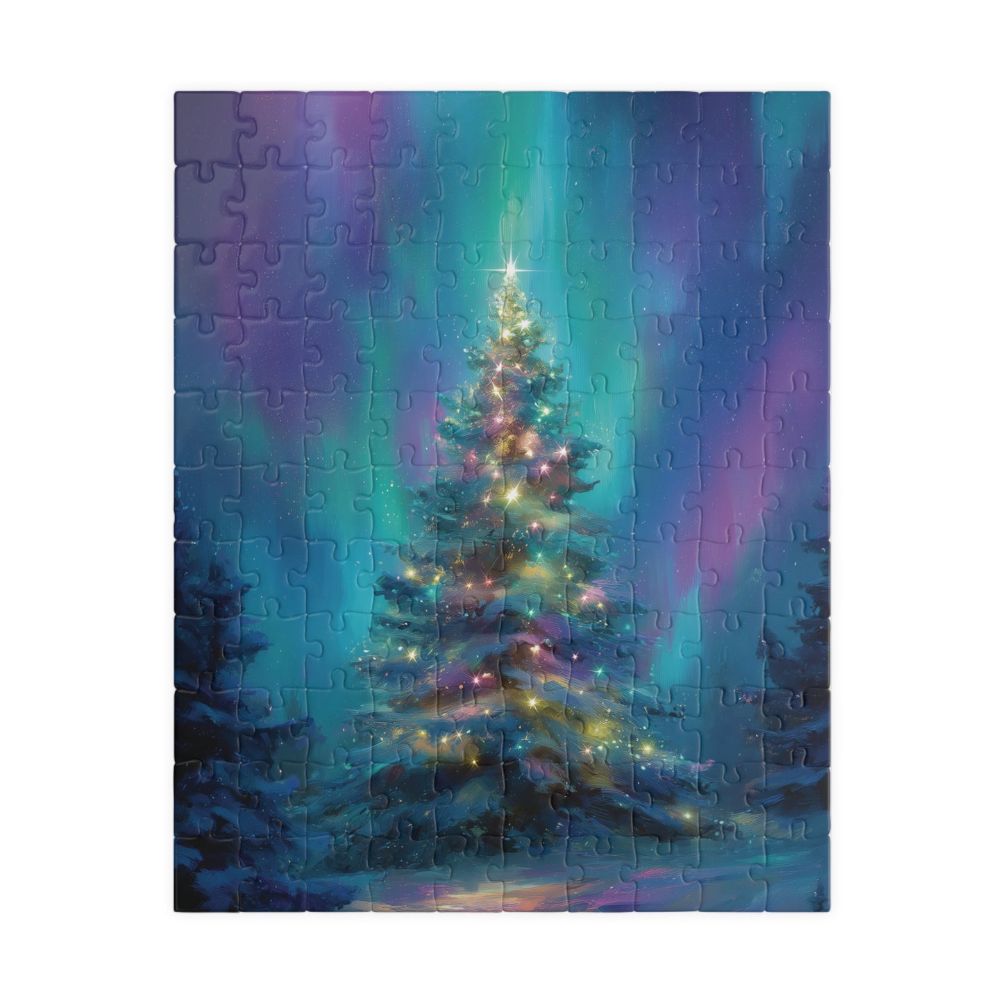 Christmas Tree Northern Lights Puzzle, Seasonal Winter Jigsaw Game, Xmas Holiday Gift for Puzzle Lovers - 110, 252, 520, 1014 pieces